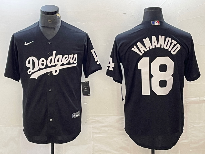 Men's Los Angeles Dodgers Yoshinobu Yamamoto #18 Black Replica Player Jerseys