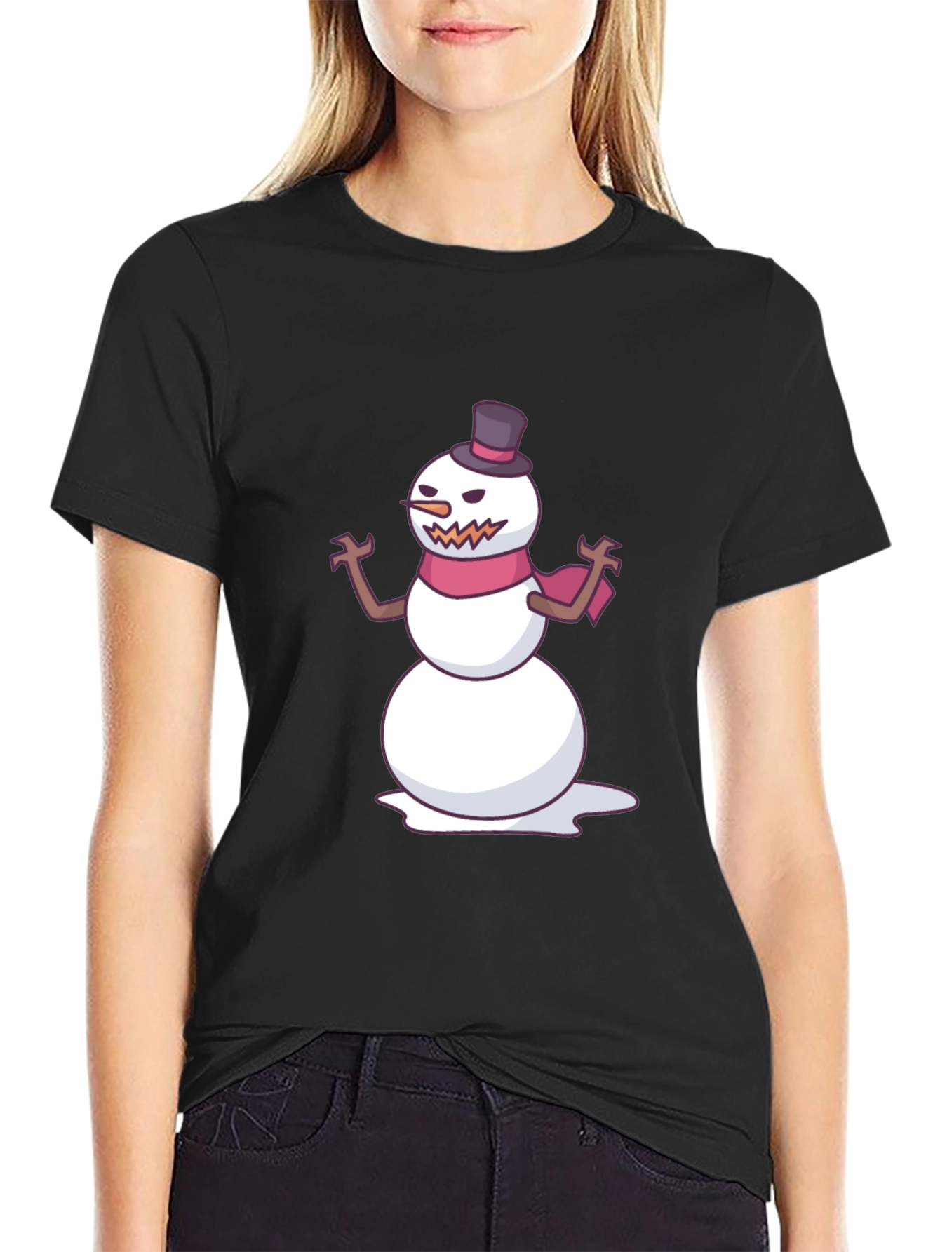 Mens Black T-Shirt with Evil Snowman Graphic