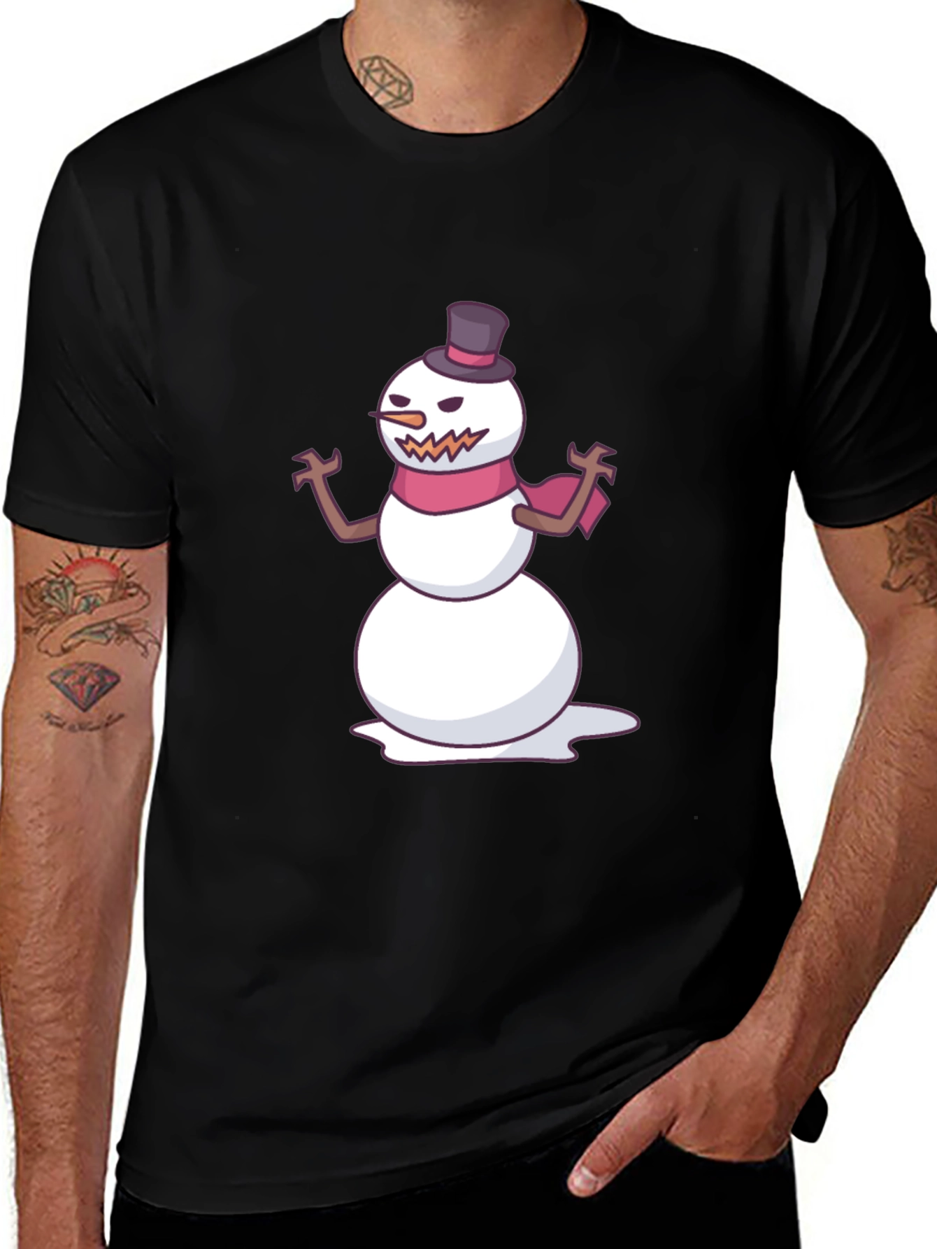 Mens Black T-Shirt with Evil Snowman Graphic