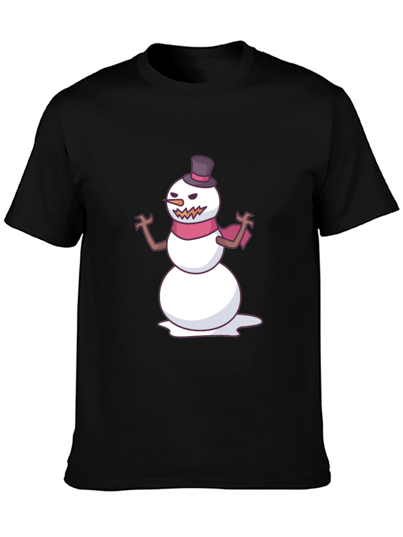 Mens Black T-Shirt with Evil Snowman Graphic