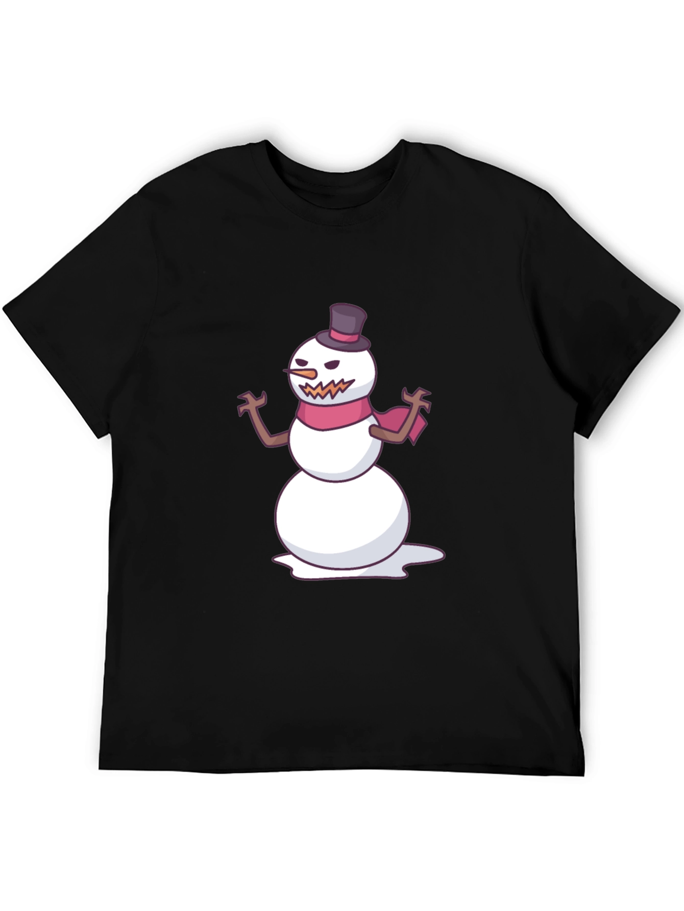 Mens Black T-Shirt with Evil Snowman Graphic