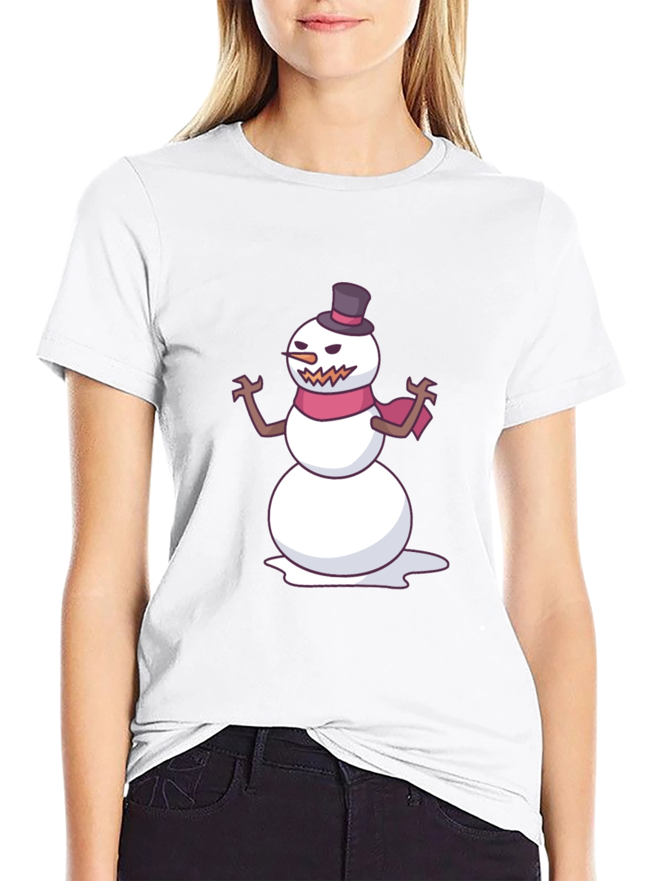 Mens Black T-Shirt with Evil Snowman Graphic
