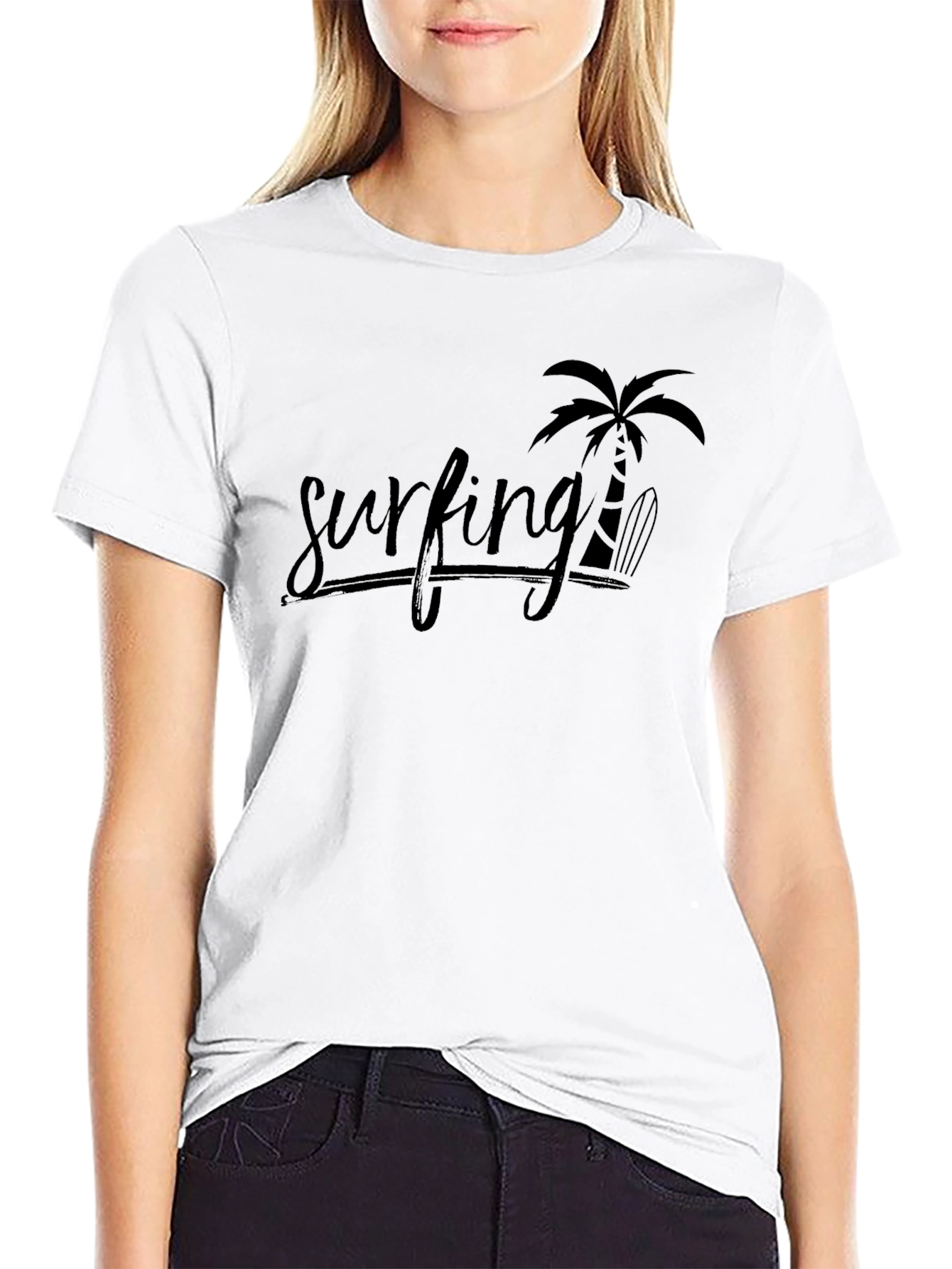 Black Surfing Palm Tree T-Shirt