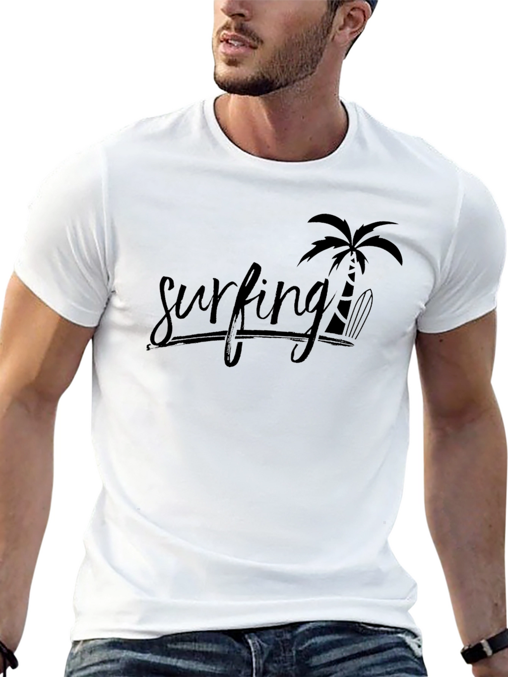 Black Surfing Palm Tree T-Shirt