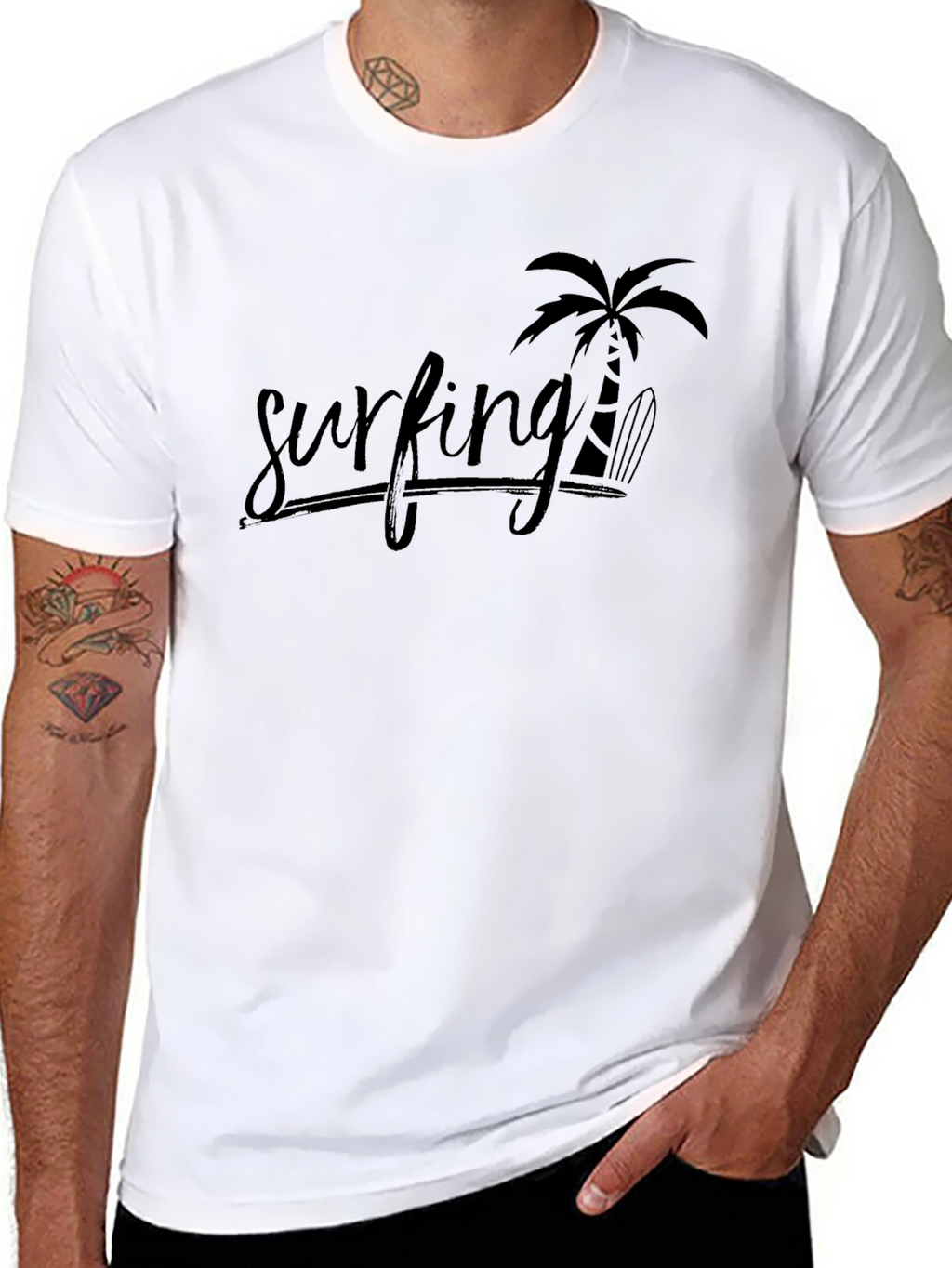 Black Surfing Palm Tree T-Shirt
