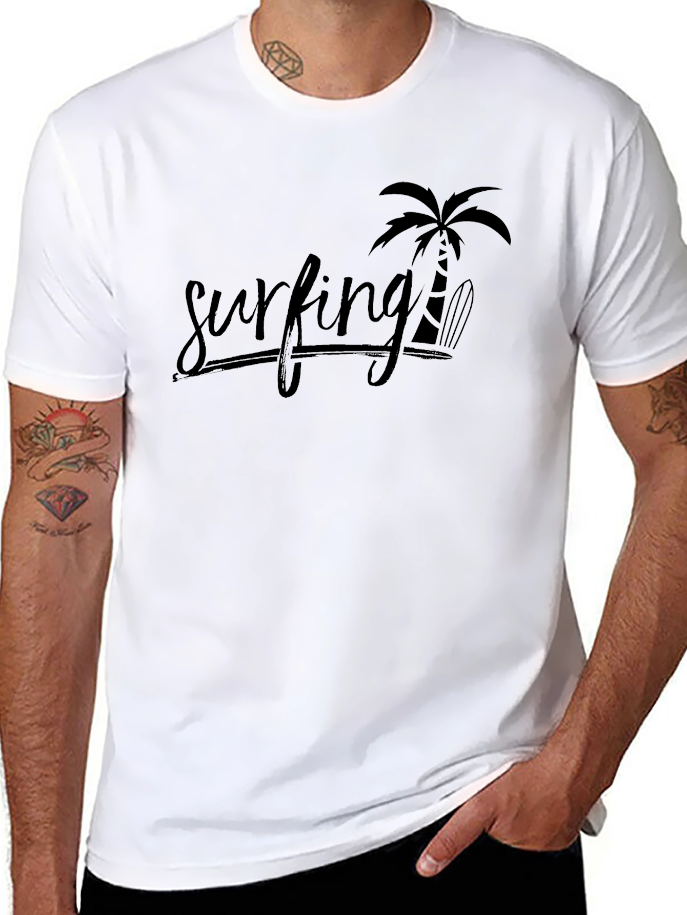 Black Surfing Palm Tree T-Shirt