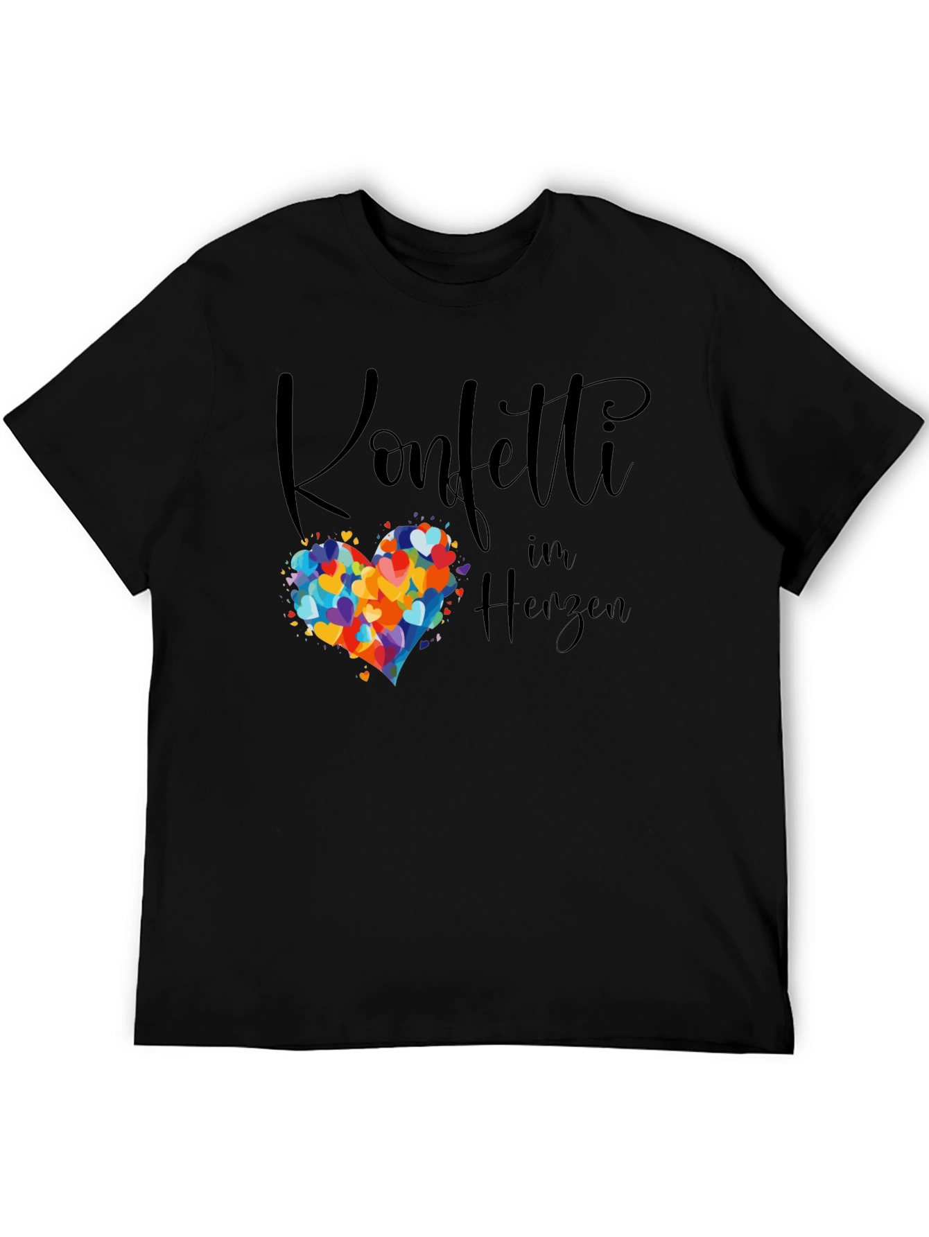 Confetti Heart Graphic Tee - Stylish Black T-Shirt