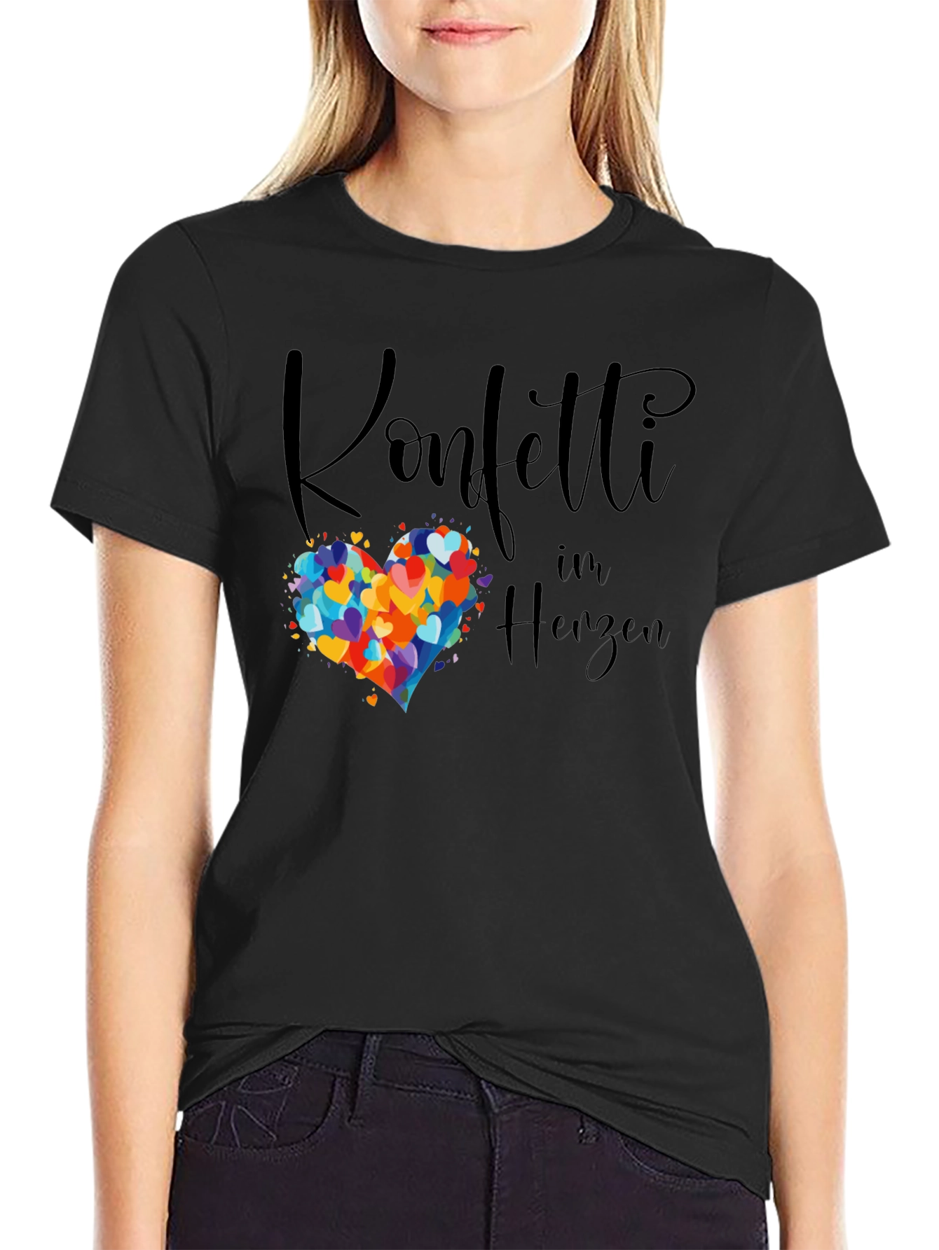 Confetti Heart Graphic Tee - Stylish Black T-Shirt
