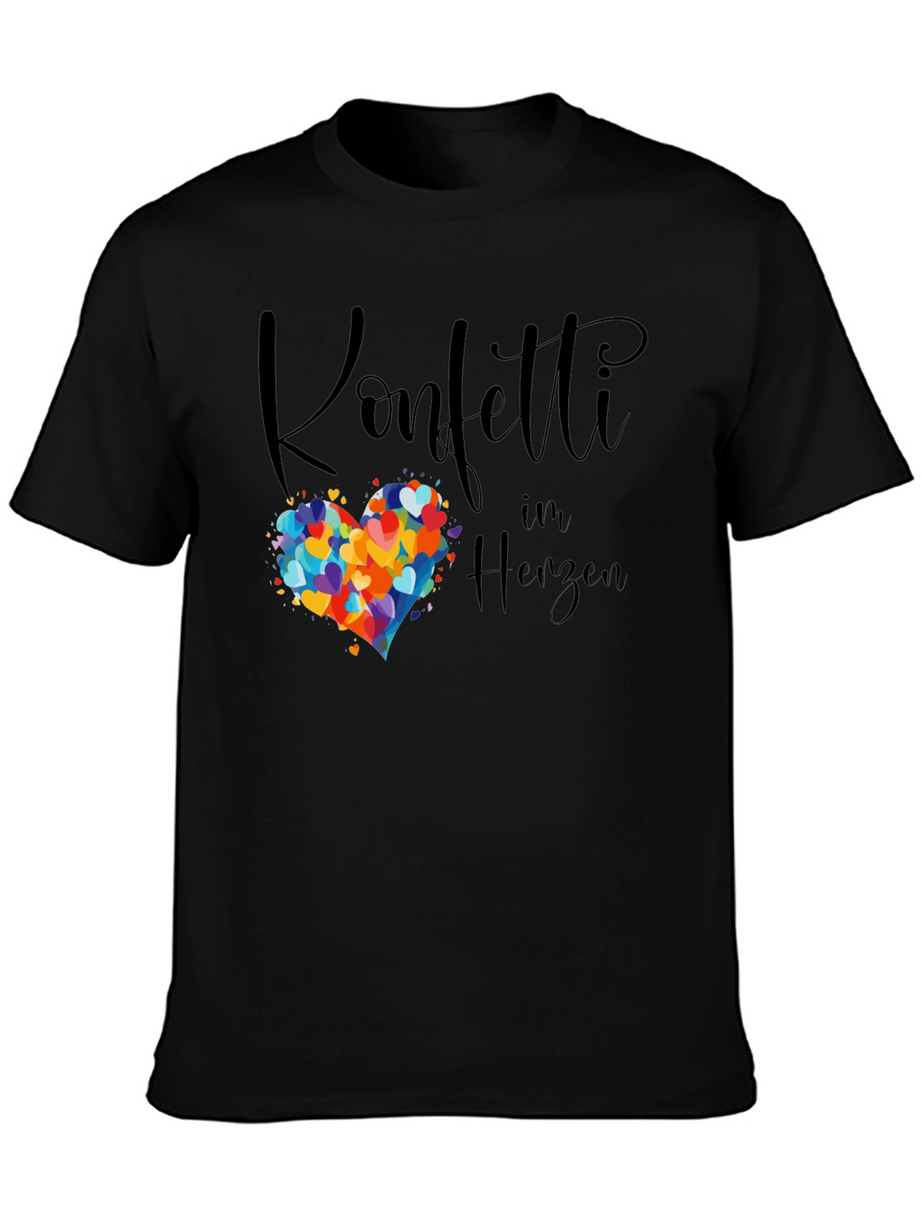Confetti Heart Graphic Tee - Stylish Black T-Shirt