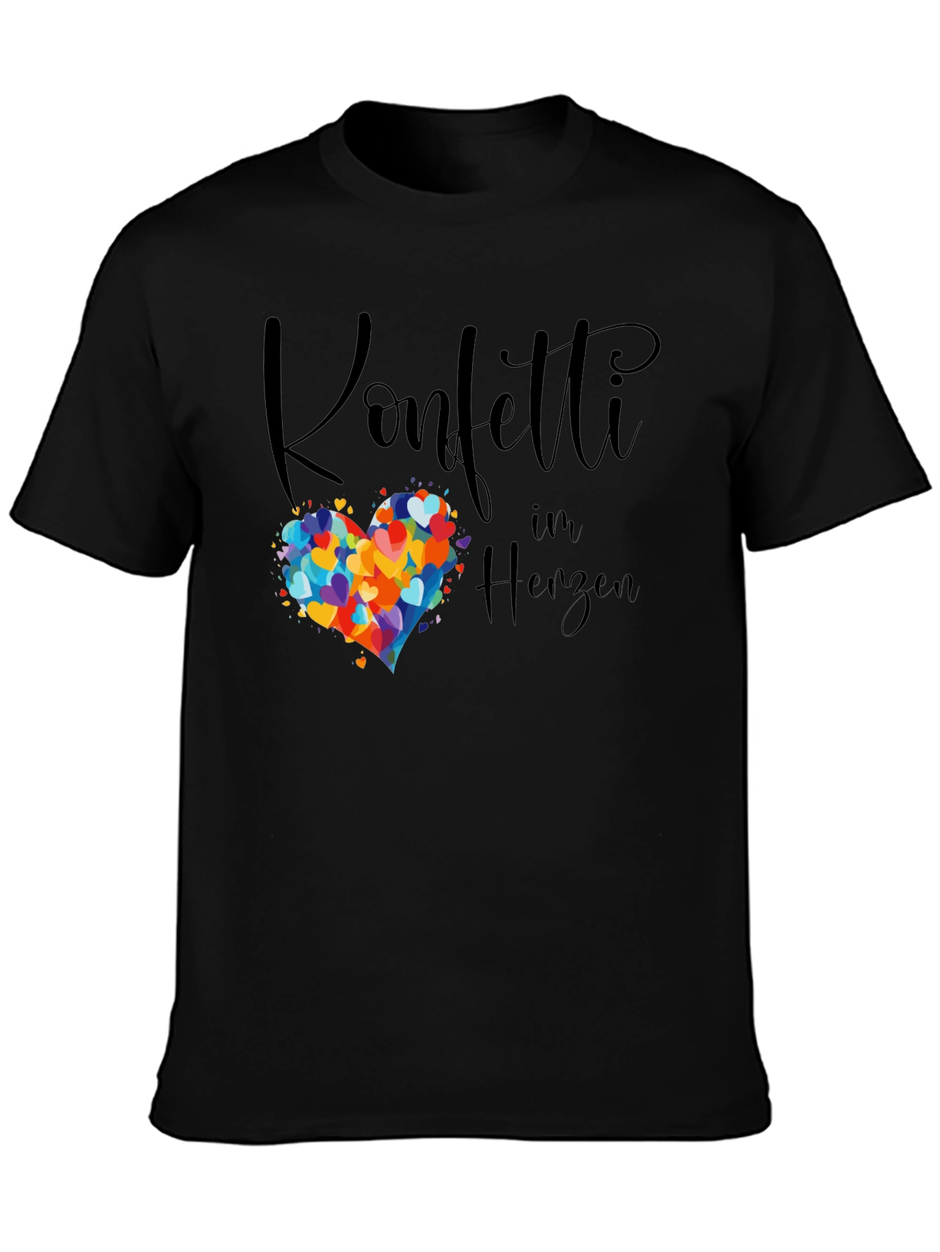 Confetti Heart Graphic Tee - Stylish Black T-Shirt