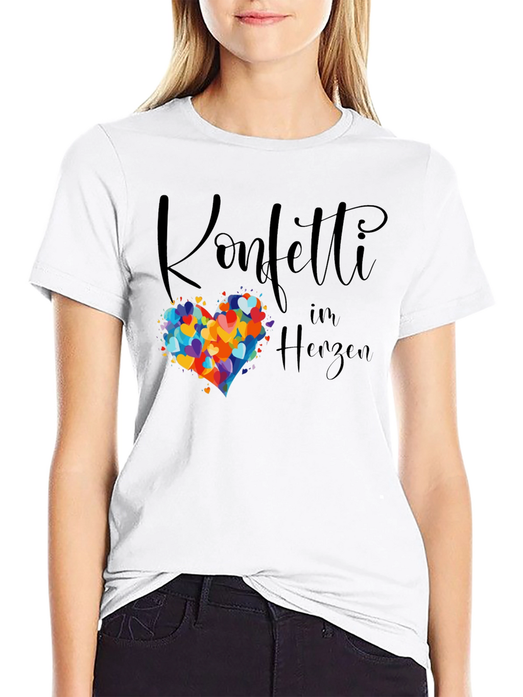 Confetti Heart Graphic Tee - Stylish Black T-Shirt
