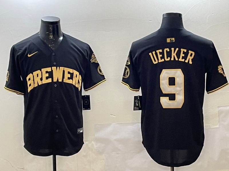 Men's Milwaukee Brewers Bob Uecker #9 Black Replica Player Jerseys