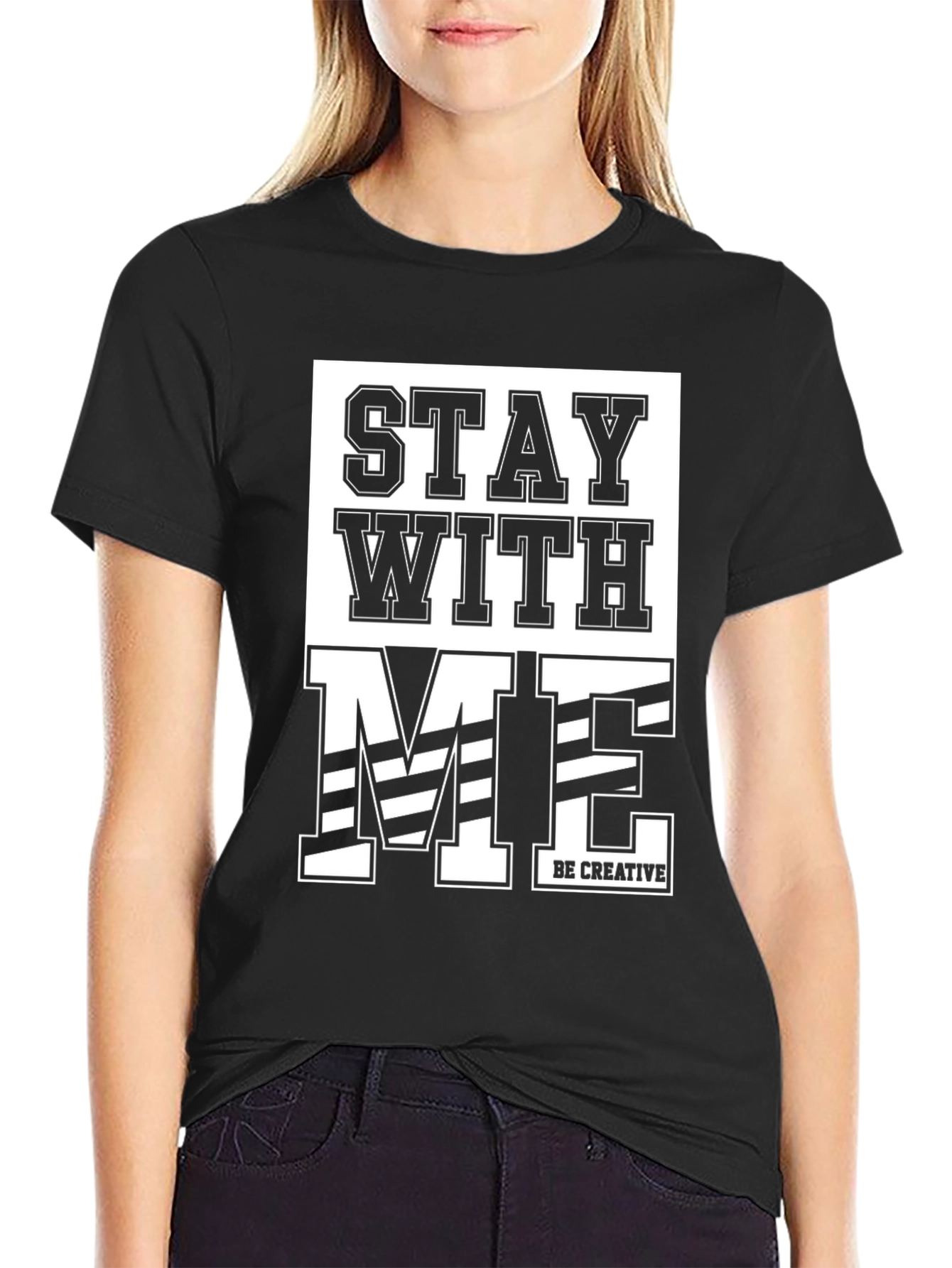 Stay With Me Graphic Print Black T-Shirt