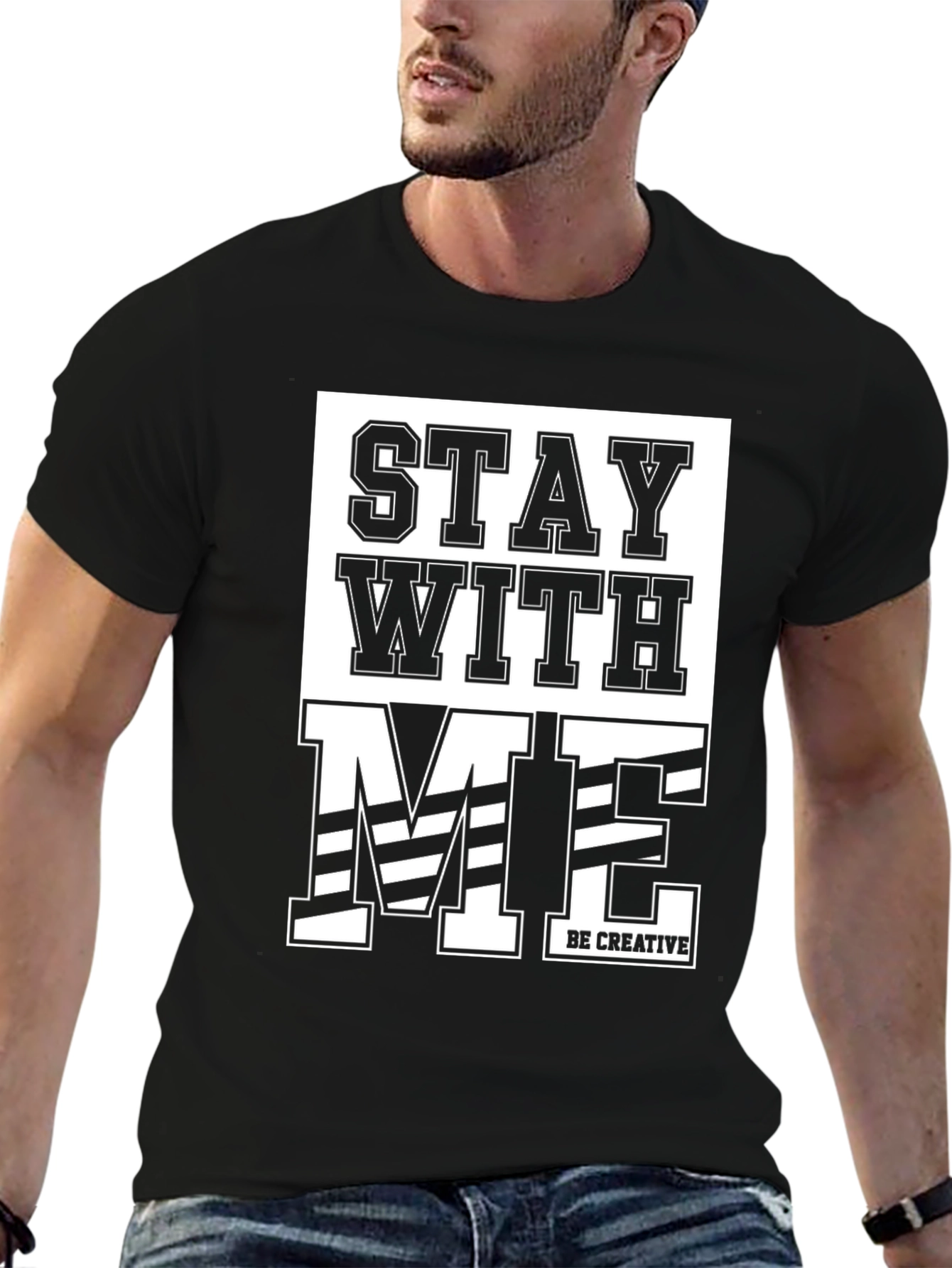 Stay With Me Graphic Print Black T-Shirt
