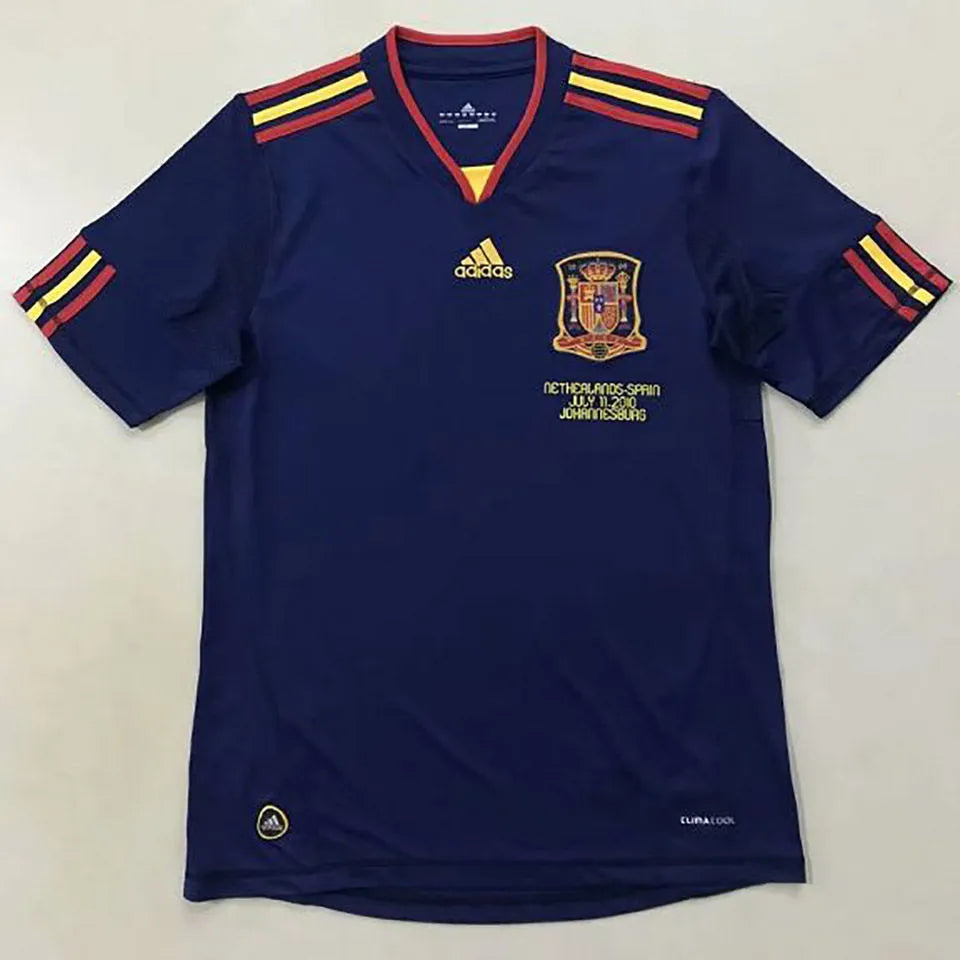 2010 Spain Away Royal Blue Retro Soccer Jersey Detail 1
