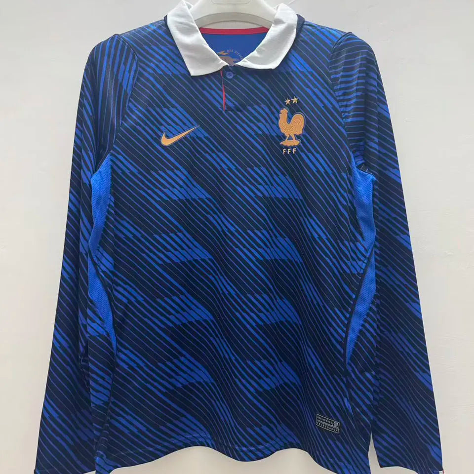 2026/27 France Home Blue Fans Long Sleeve Soccer Jersey Front
