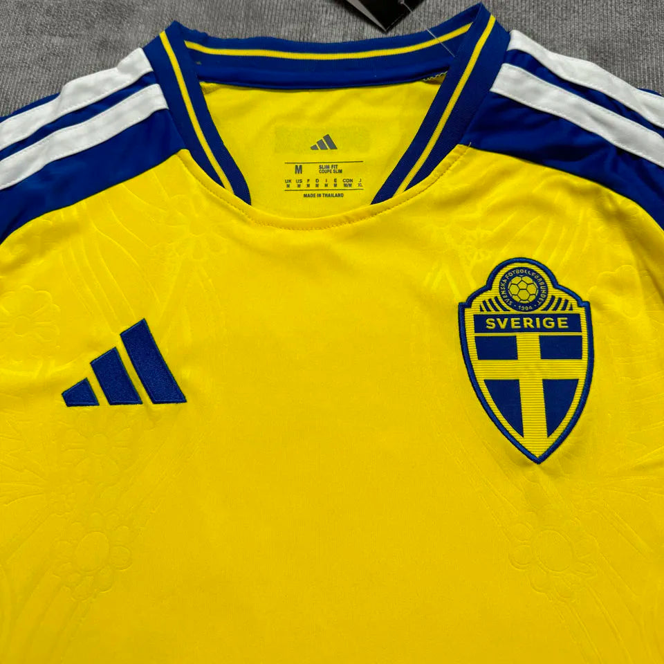 2026/27 Sweden Home Yellow Fans Soccer Jersey (Have Right Patch 有右臂章 黑底白字） Detail 2