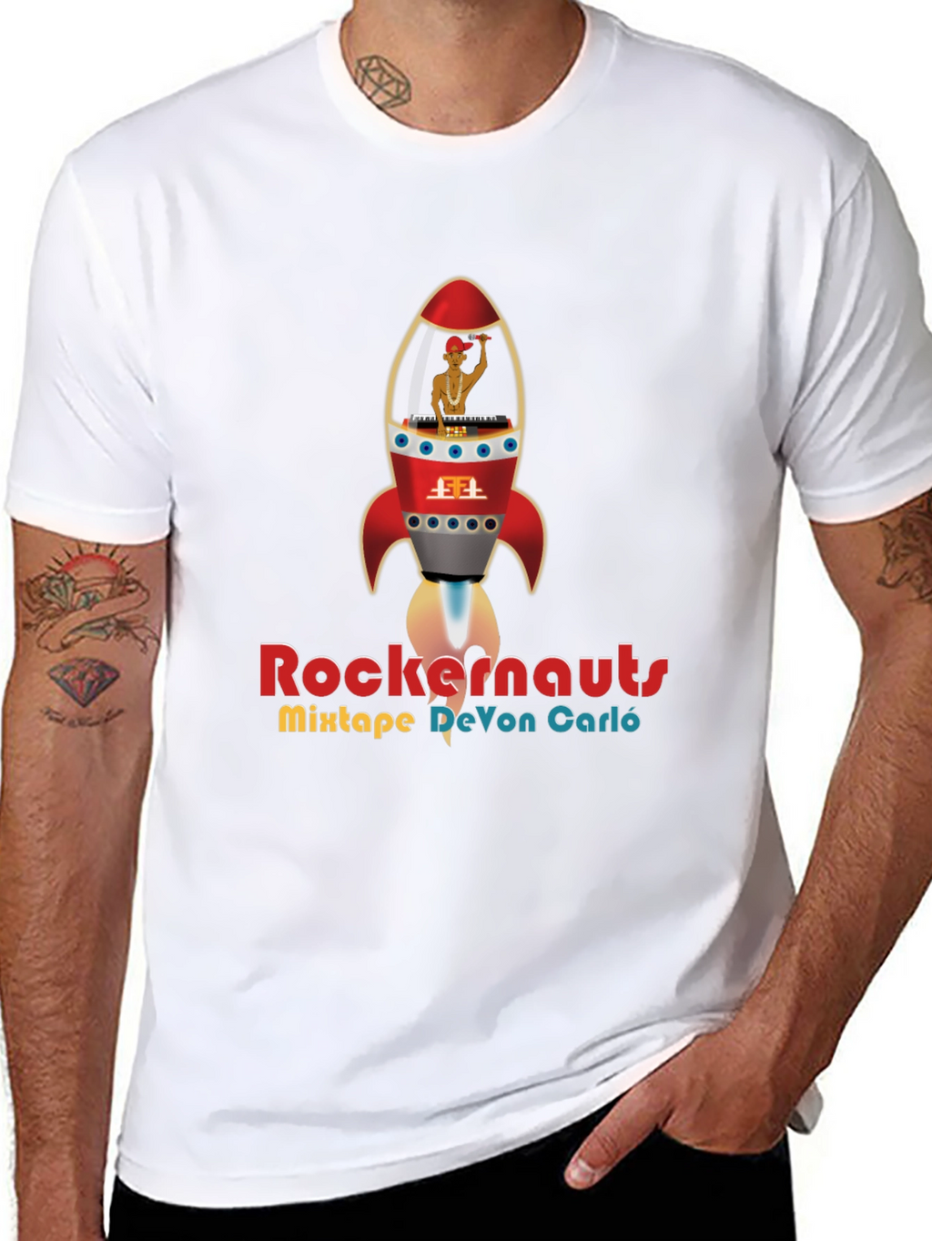 Rockernauts Mixtape T-Shirt - Retro Rocket DJ