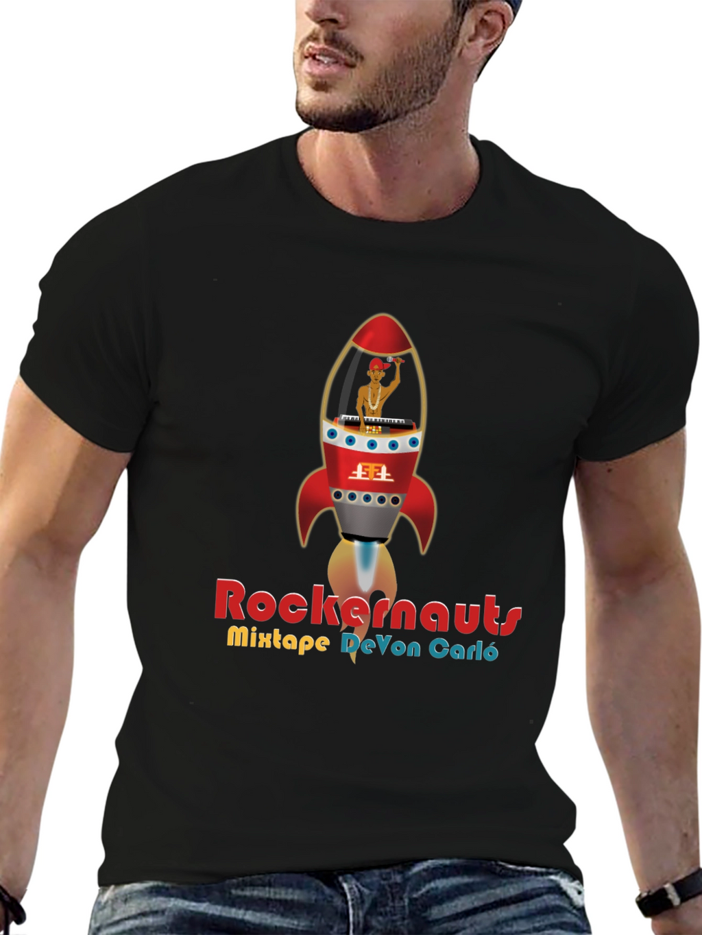 Rockernauts Mixtape T-Shirt - Retro Rocket DJ