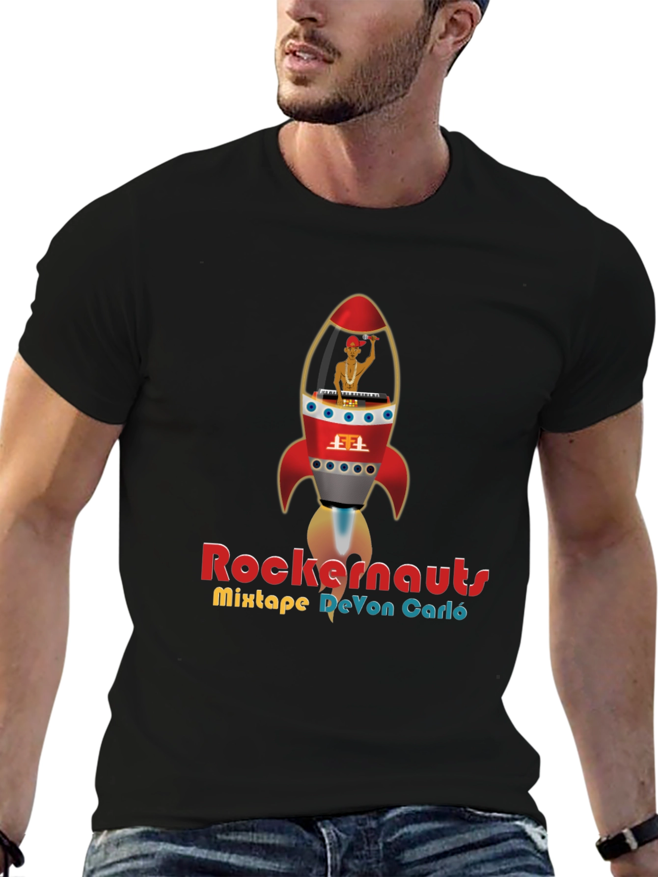 Rockernauts Mixtape T-Shirt - Retro Rocket DJ