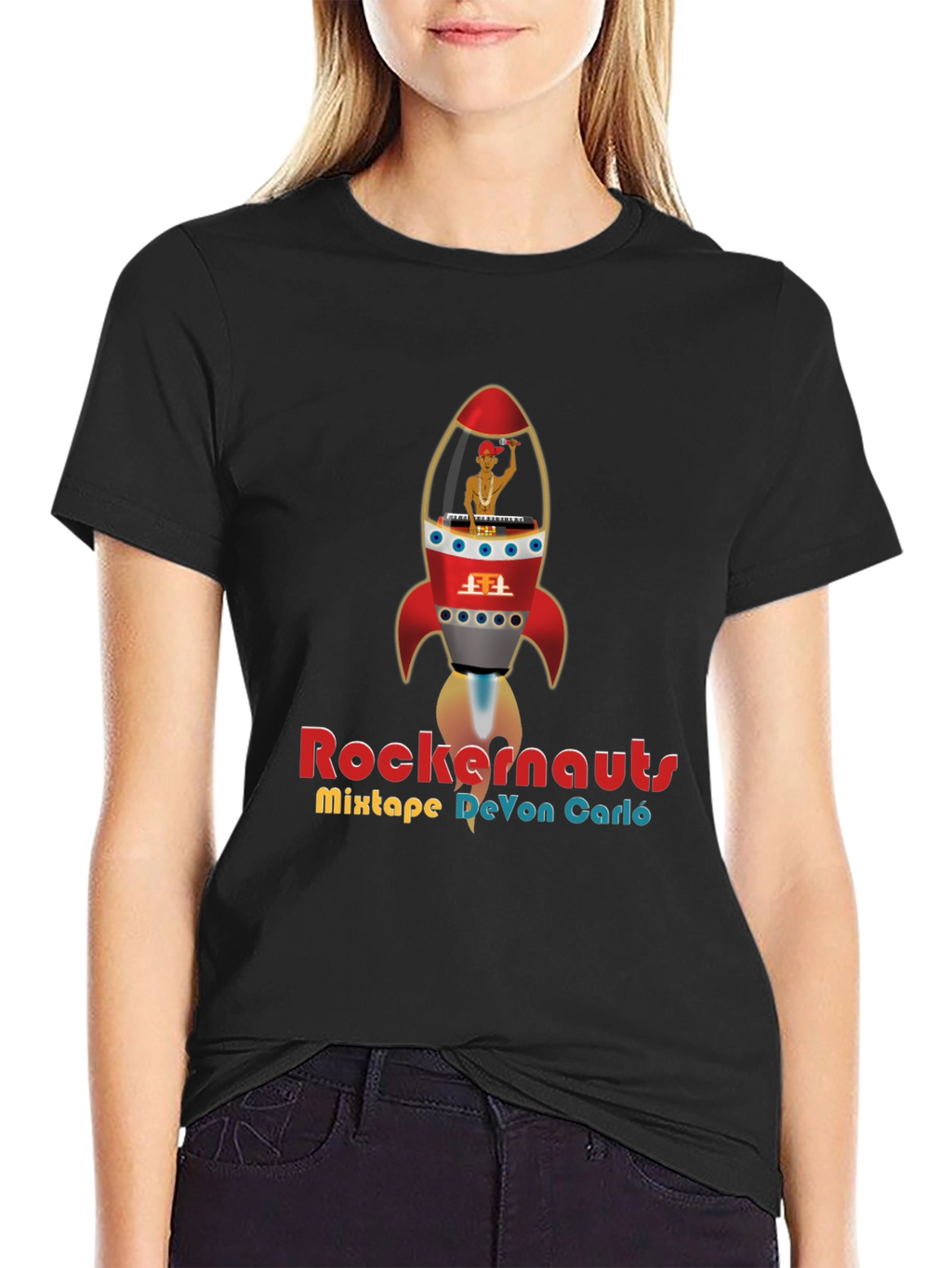 Rockernauts Mixtape T-Shirt - Retro Rocket DJ