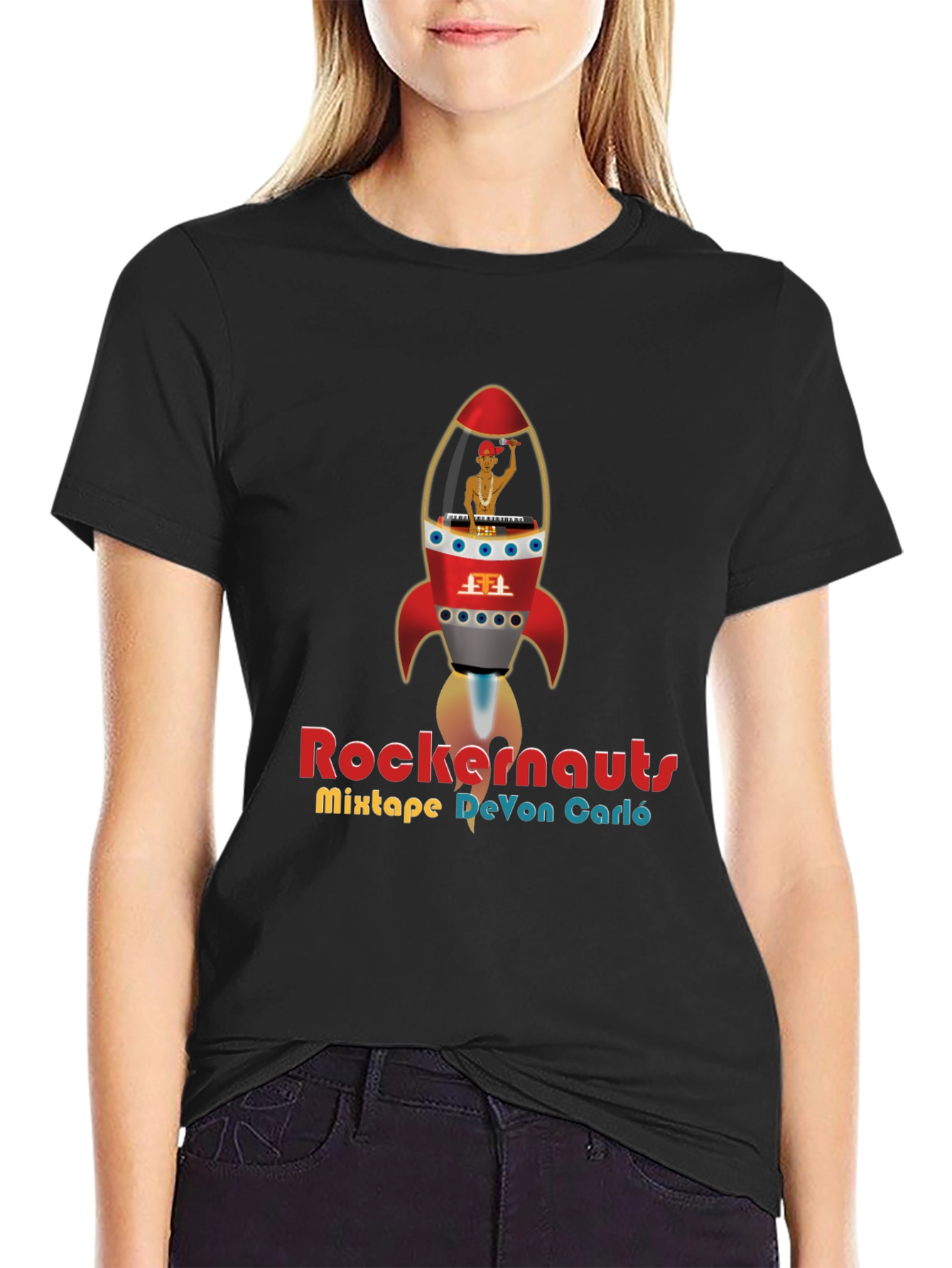 Rockernauts Mixtape T-Shirt - Retro Rocket DJ