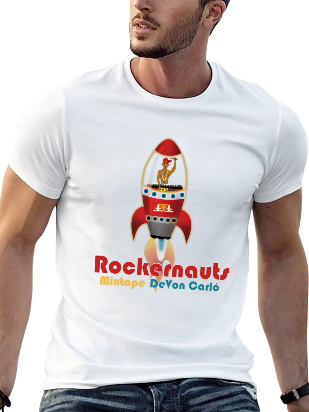 Rockernauts Mixtape T-Shirt - Retro Rocket DJ