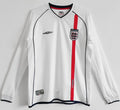 2002 England Home White Retro Long Sleeve Soccer Jersey Front