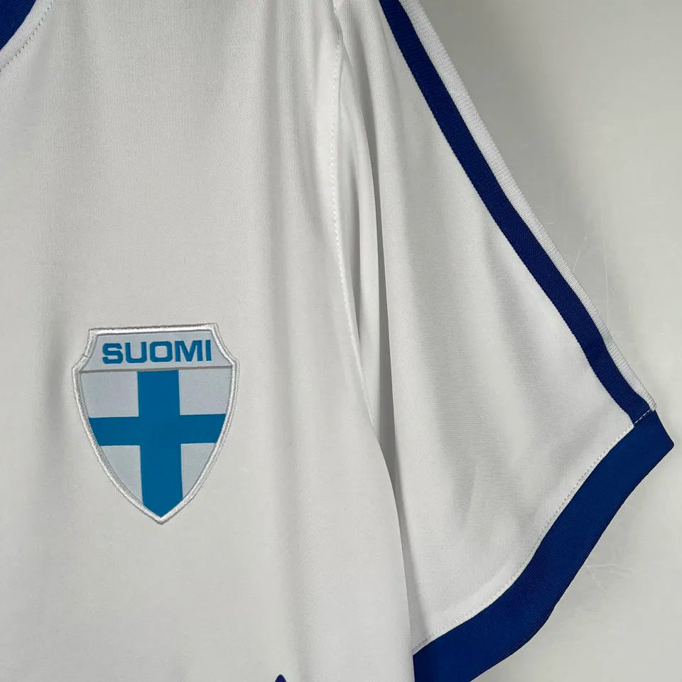 1982 Finland Home White Retro Soccer Jersey Detail 4