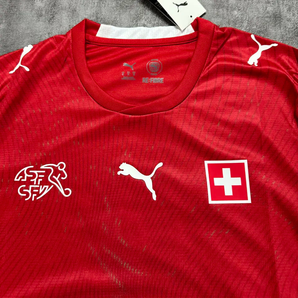 2026/27 Switzerland Home Red Fans Soccer Jersey (Have Right Patch 有右臂章 白底黑字） Detail 2