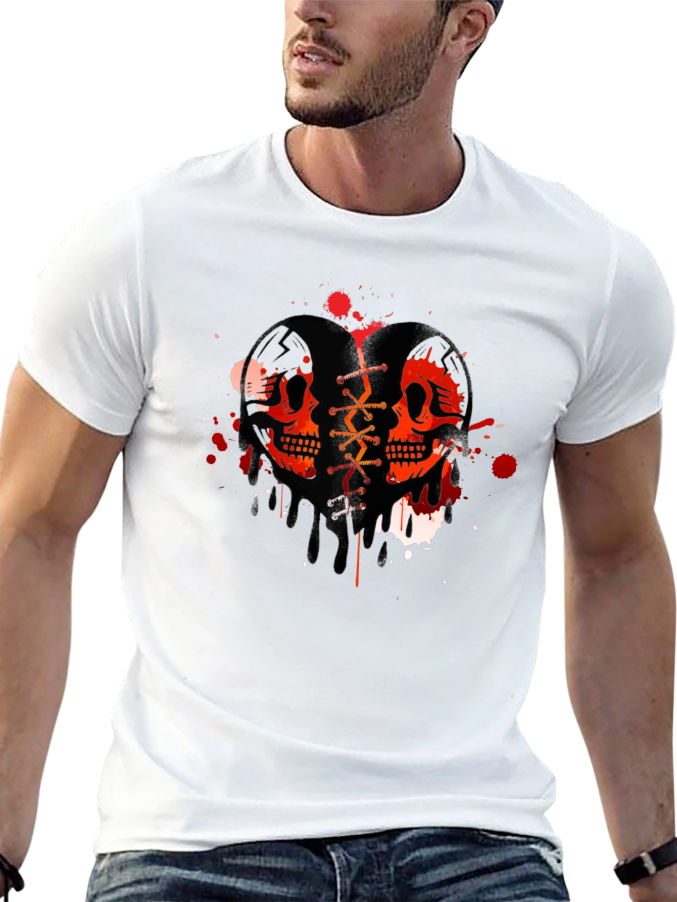Skull Heart Graphic T-Shirt - Trendy Casual Tee