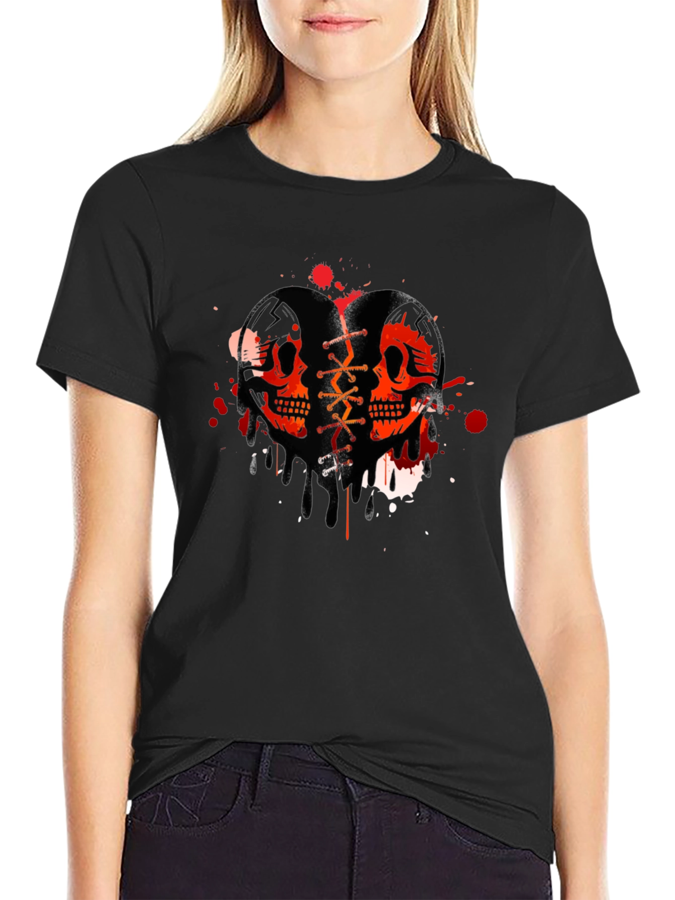 Skull Heart Graphic T-Shirt - Trendy Casual Tee