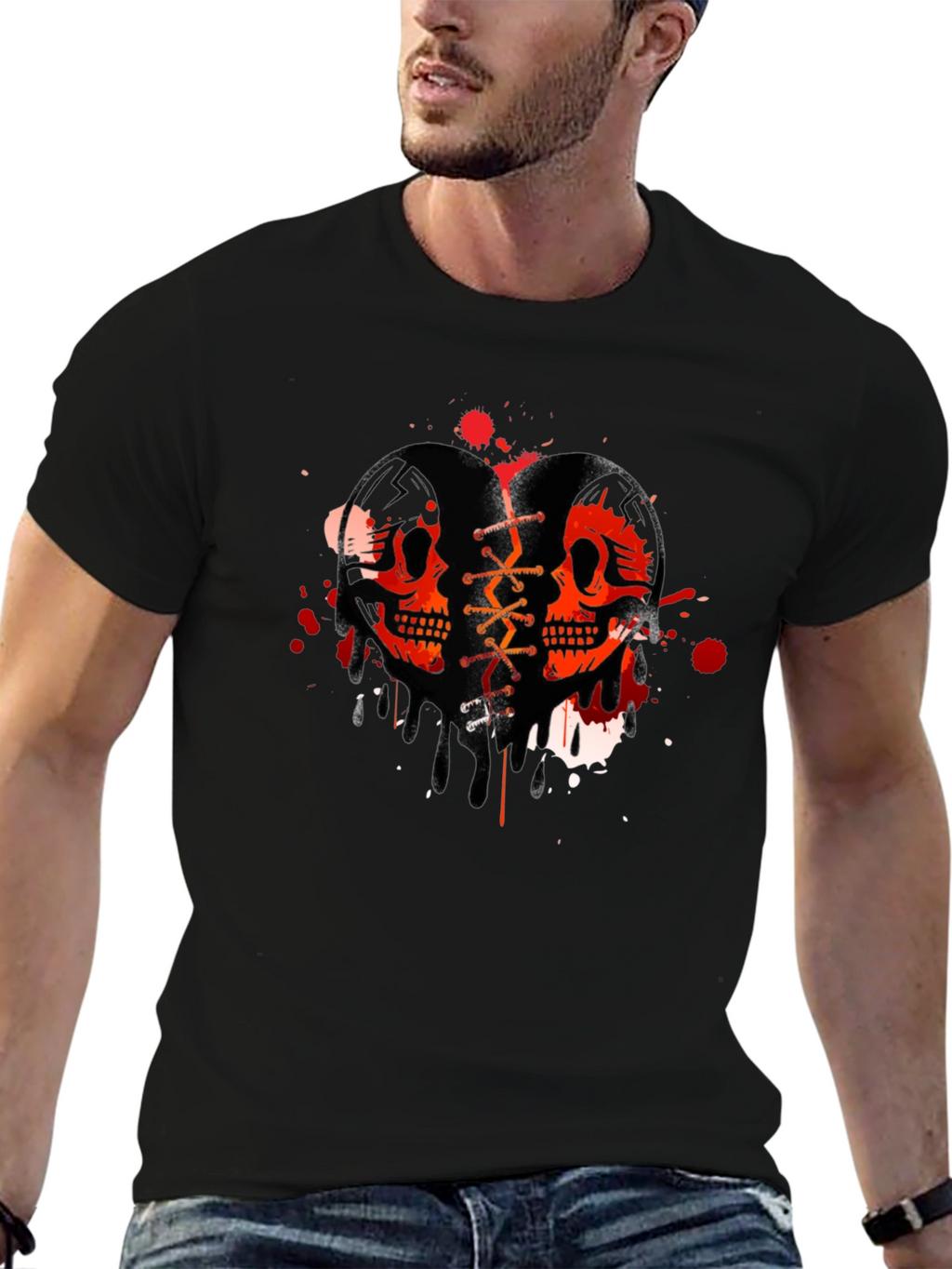 Skull Heart Graphic T-Shirt - Trendy Casual Tee