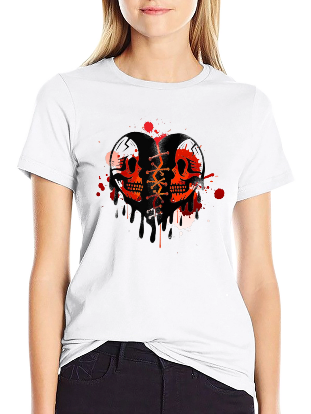 Skull Heart Graphic T-Shirt - Trendy Casual Tee