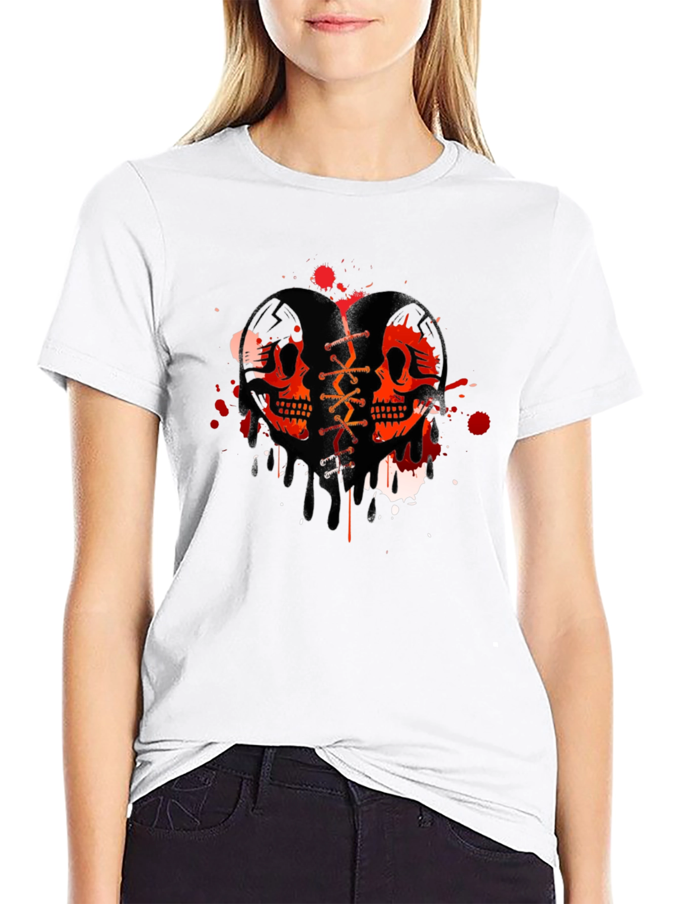 Skull Heart Graphic T-Shirt - Trendy Casual Tee