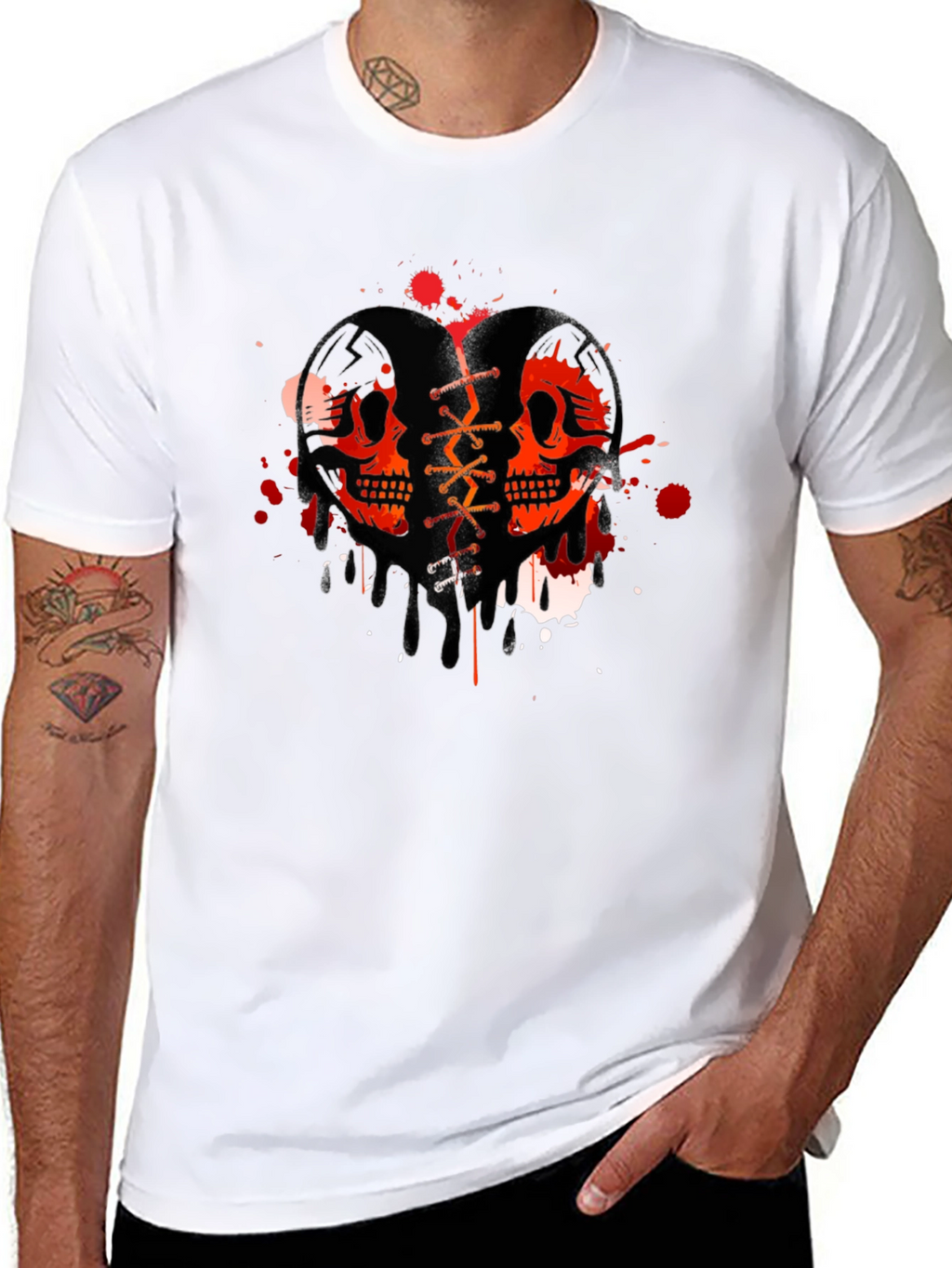 Skull Heart Graphic T-Shirt - Trendy Casual Tee