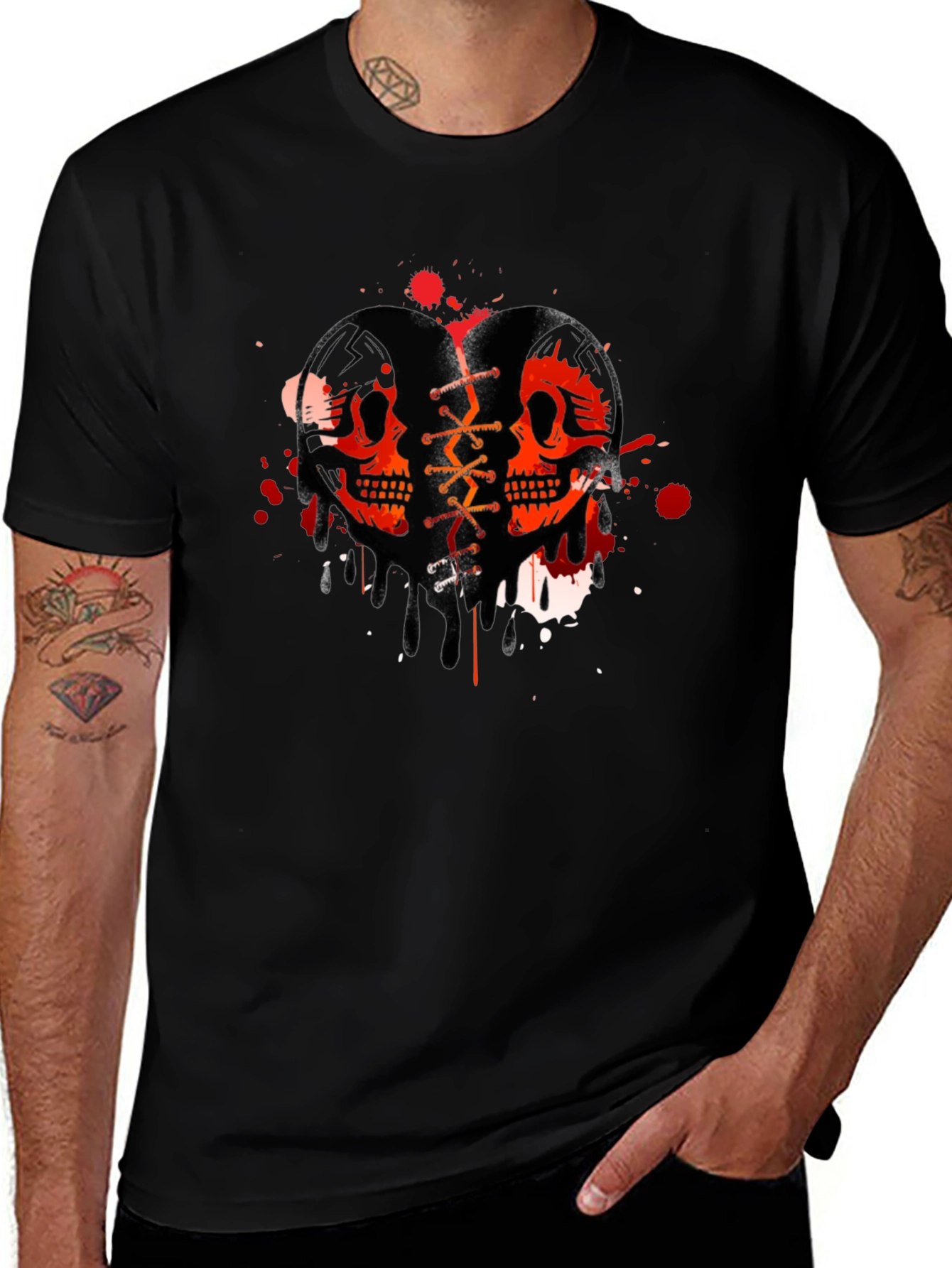 Skull Heart Graphic T-Shirt - Trendy Casual Tee