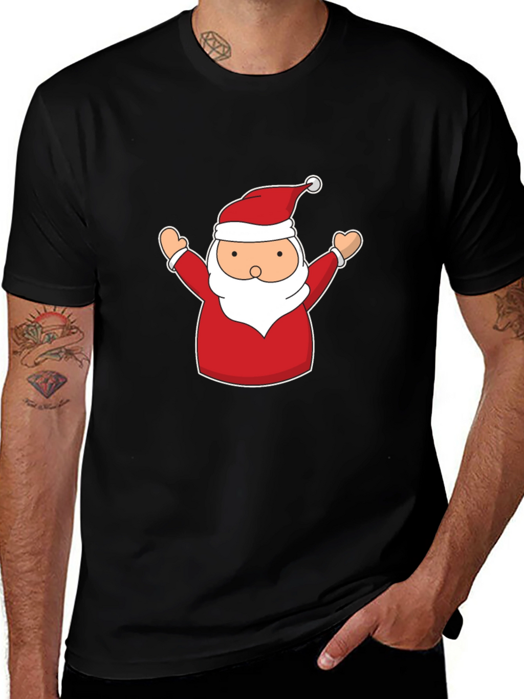 Festive Santa Claus Graphic Tee - Black