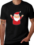 Festive Santa Claus Graphic Tee - Black
