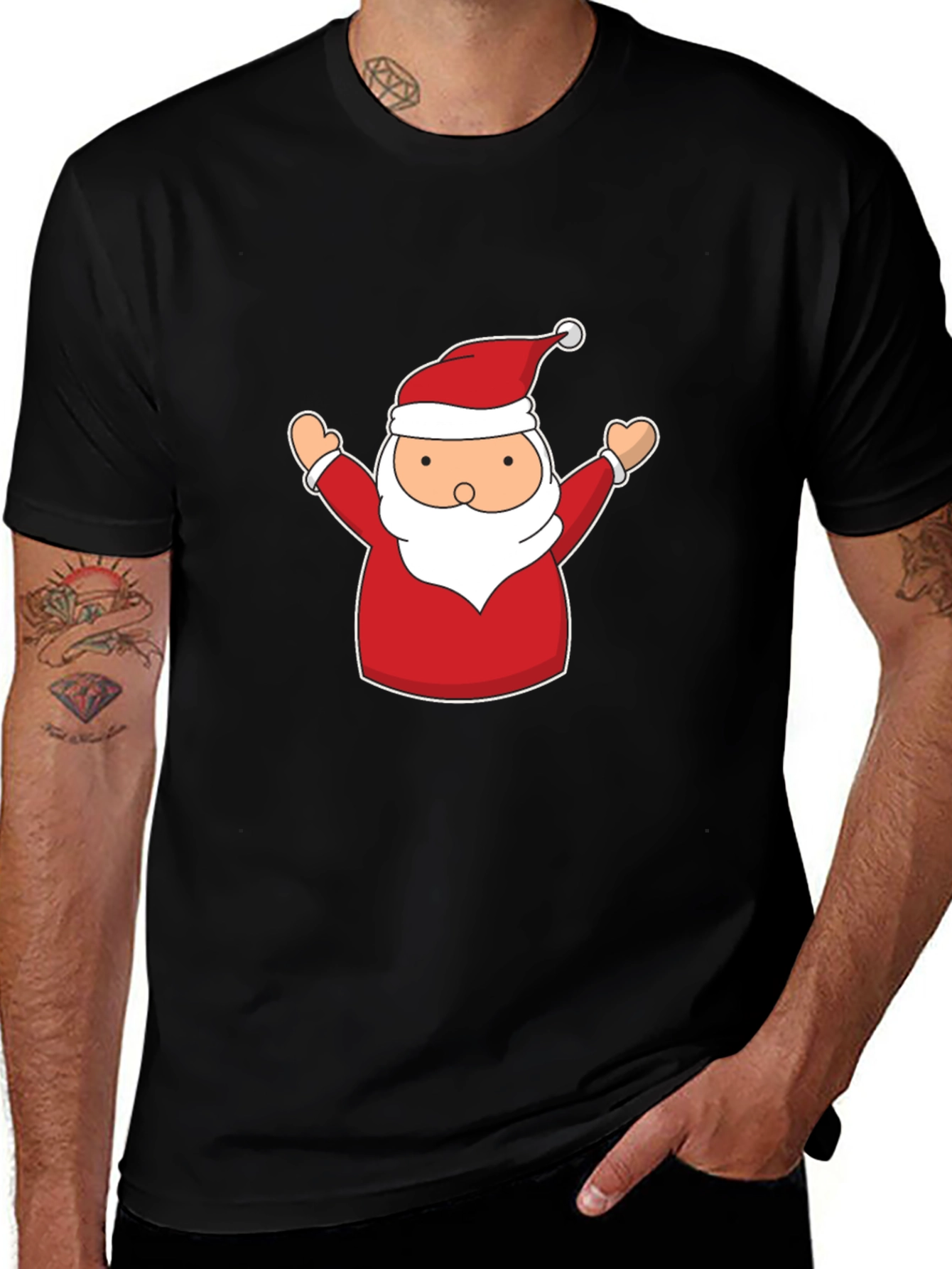 Festive Santa Claus Graphic Tee - Black