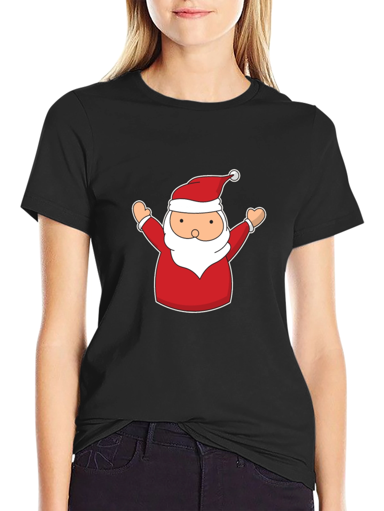 Festive Santa Claus Graphic Tee - Black