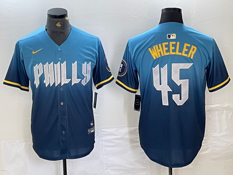 Men's Philadelphia Phillies Zack Wheeler #45 Blue 2024 City Connect Limited Player Jerseys