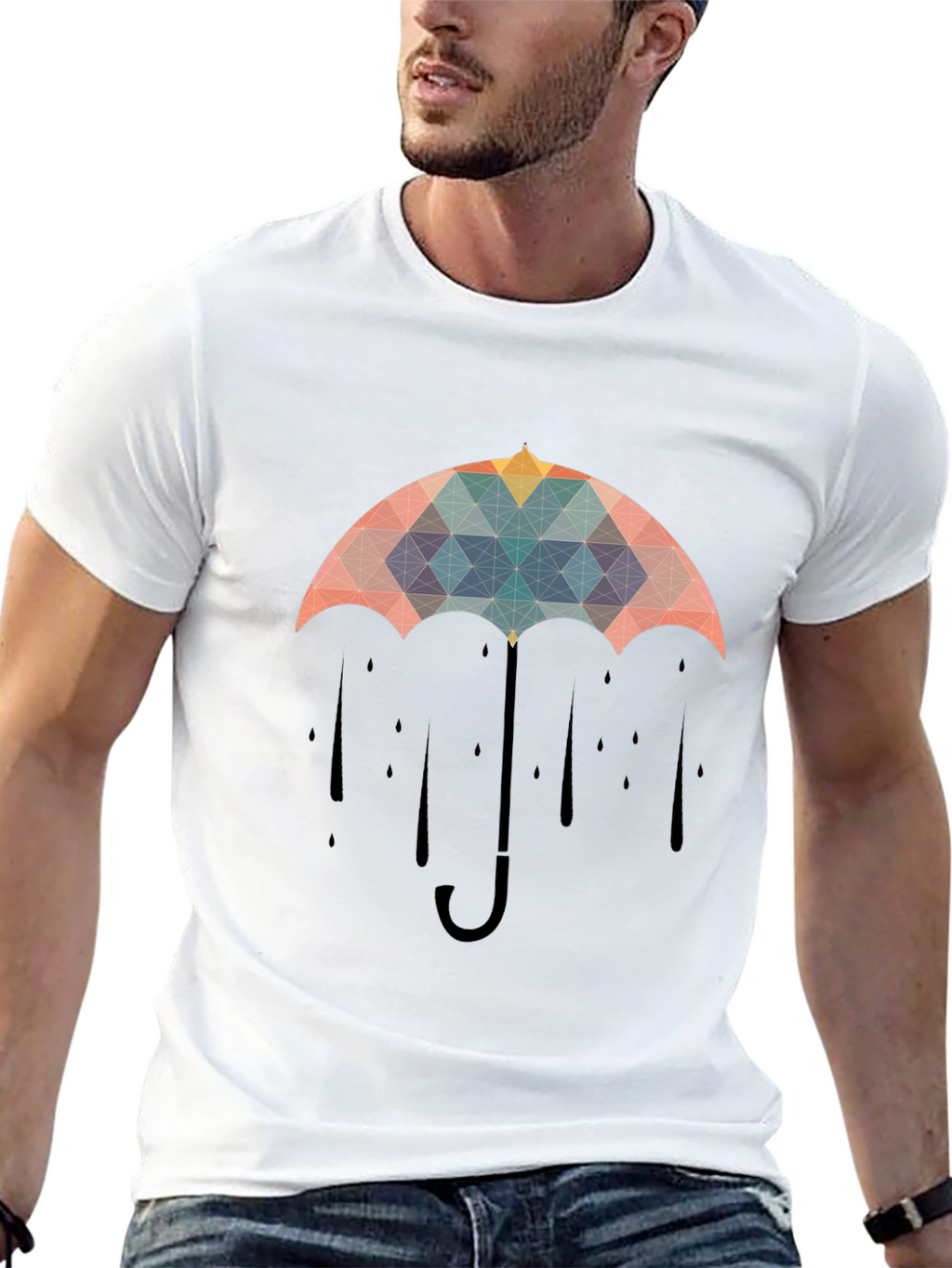 Geometric Umbrella Graphic Tee - Stylish Mens Black T-Shirt