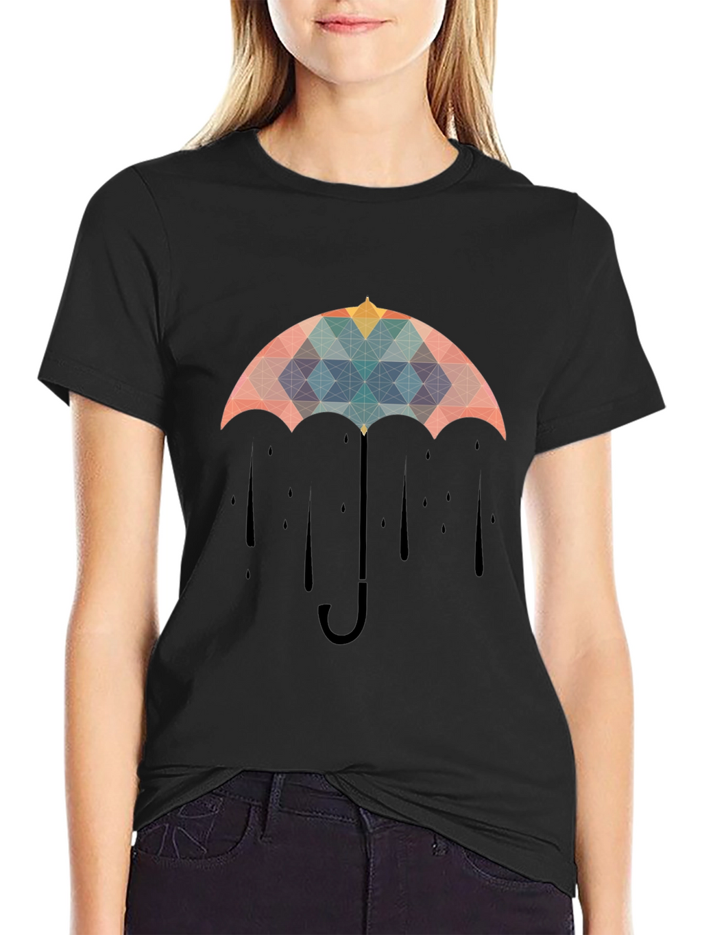 Geometric Umbrella Graphic Tee - Stylish Mens Black T-Shirt