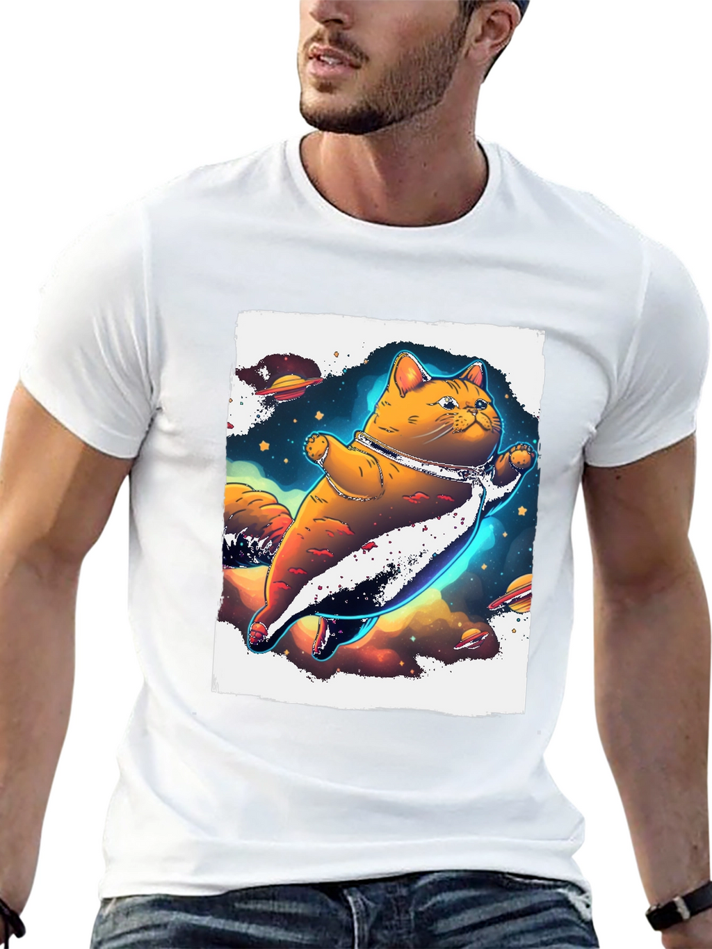 Space Cat T-Shirt - Black Unique Design