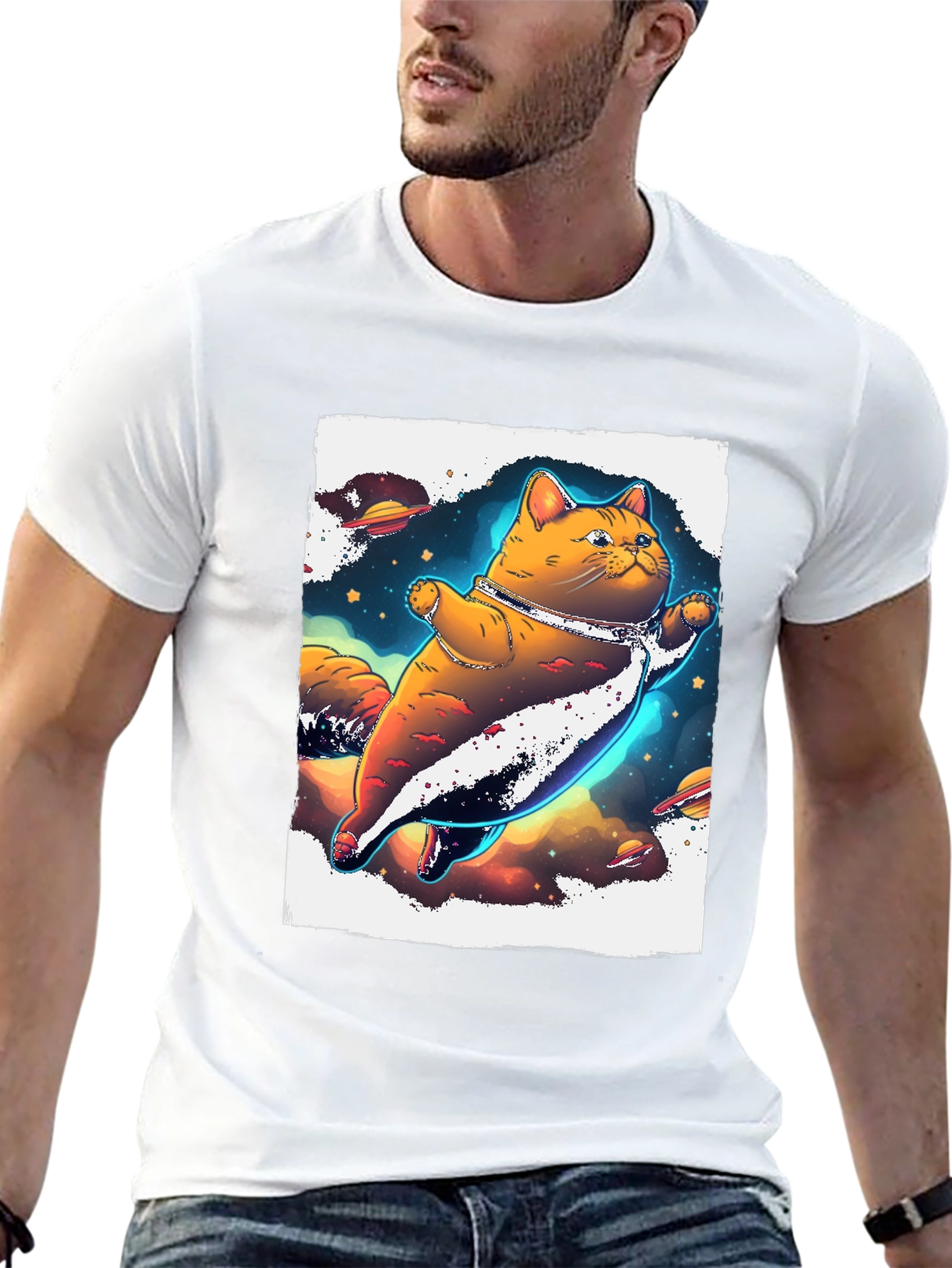 Space Cat T-Shirt - Black Unique Design