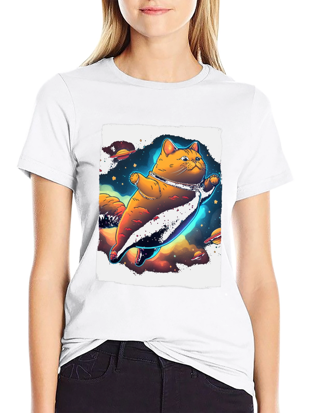 Space Cat T-Shirt - Black Unique Design