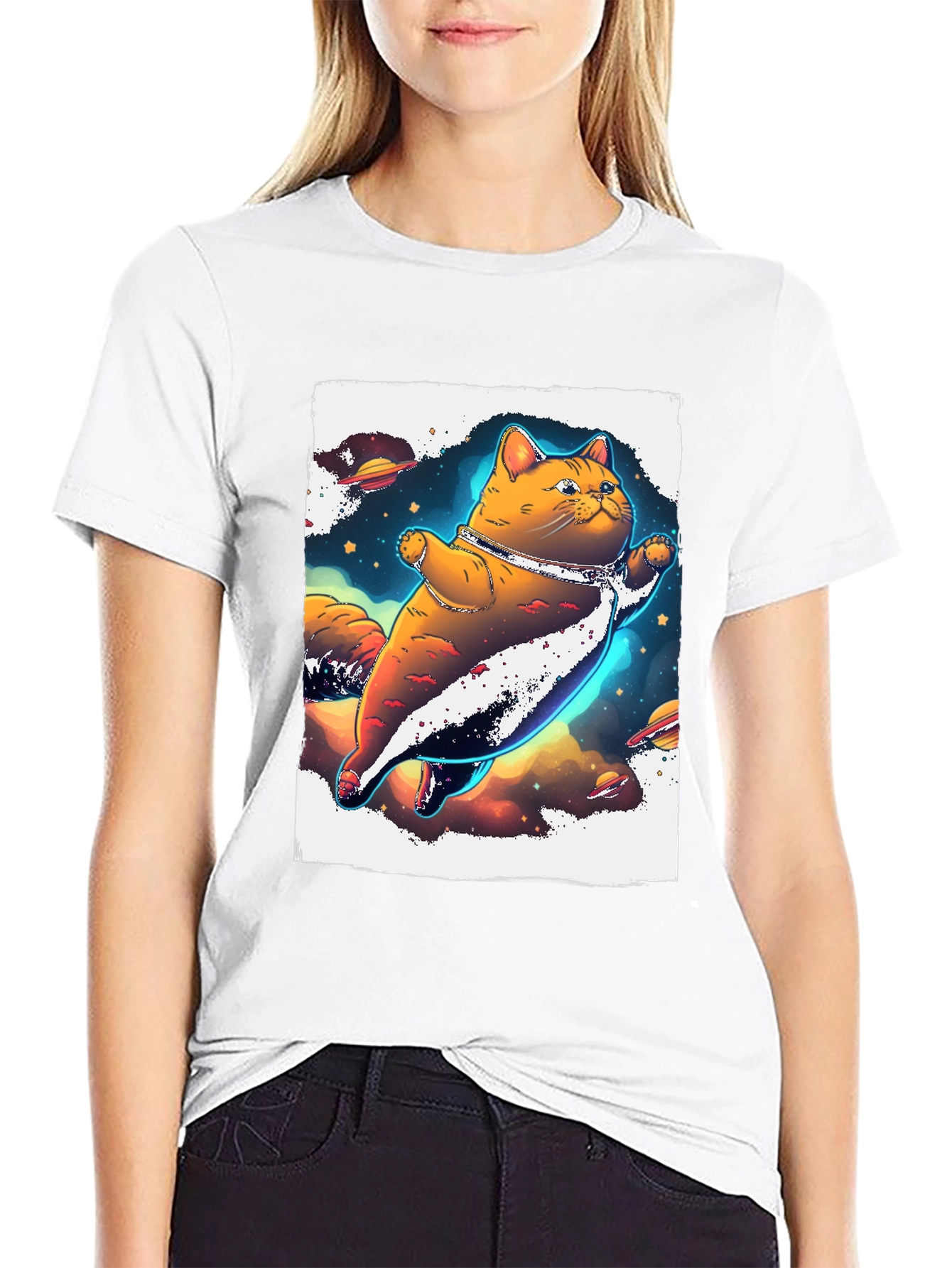 Space Cat T-Shirt - Black Unique Design