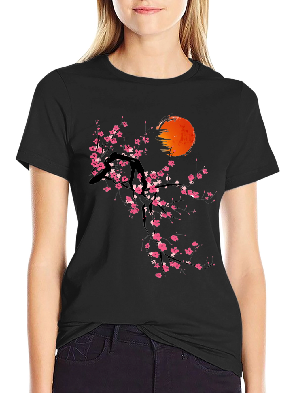 Cherry Blossom Sun Graphic Tee - Black