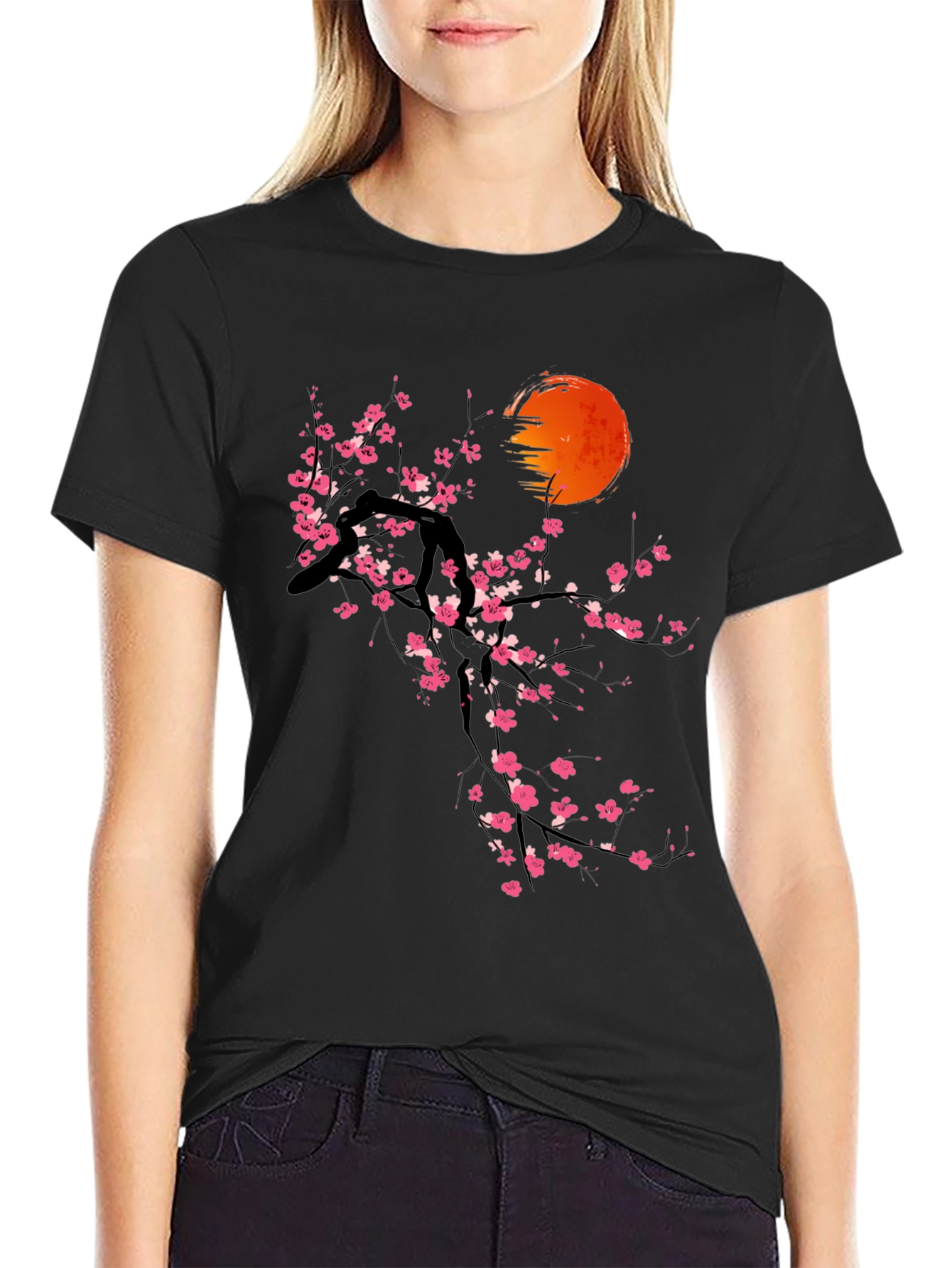 Cherry Blossom Sun Graphic Tee - Black